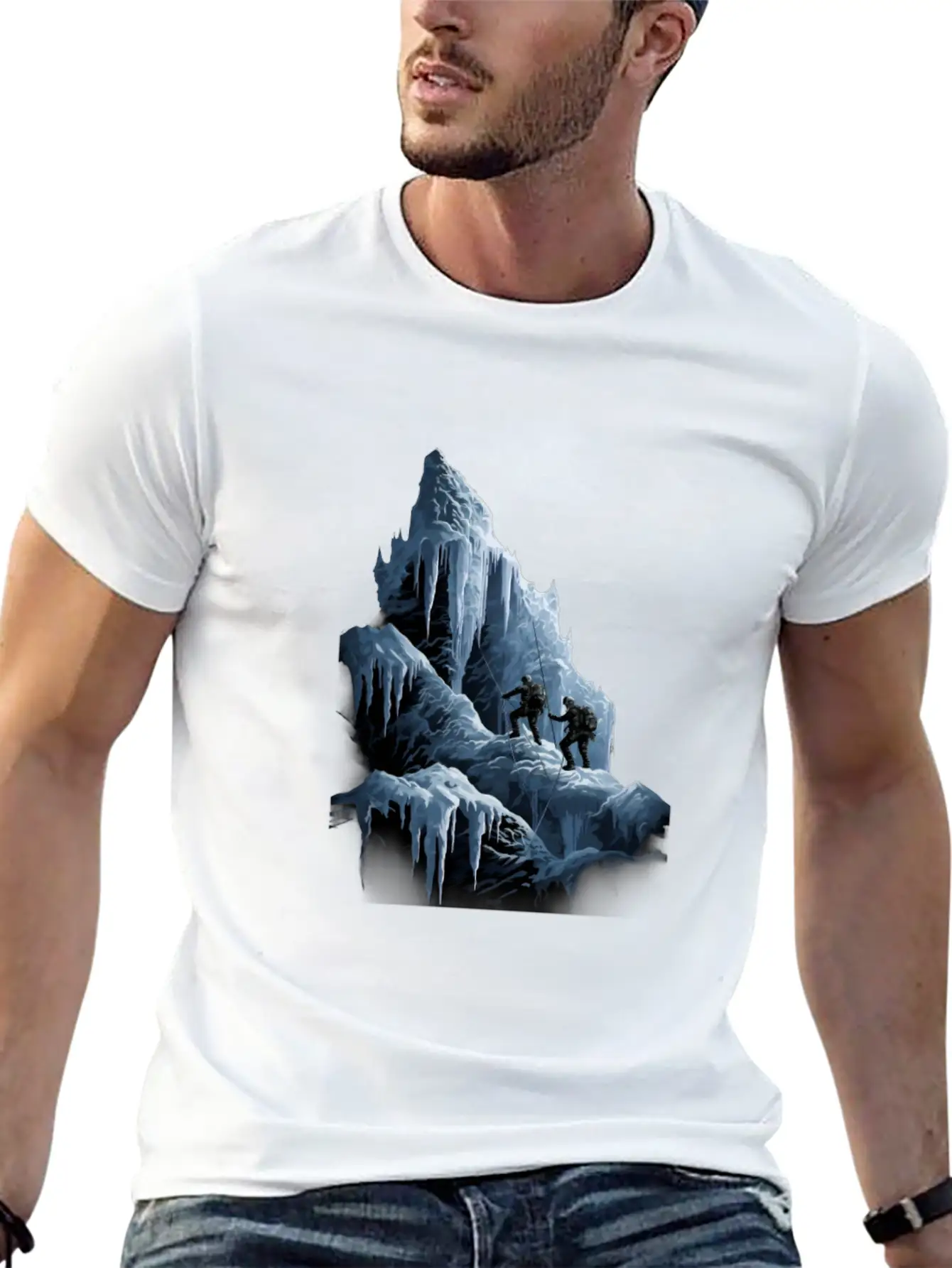 Ice Climbing Ice Climber Frozen Rock Snow Mountain Essential Cotton Tee For Daily Outfits ¨C Unisex Style