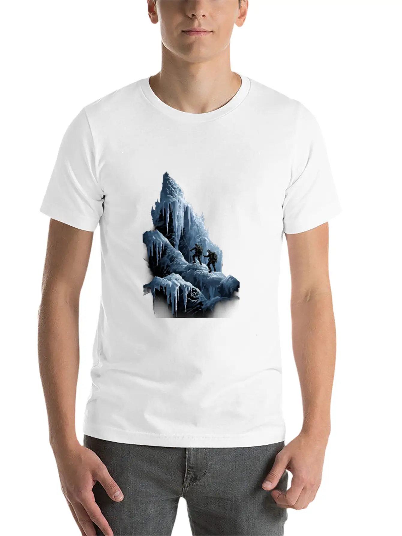 Ice Climbing Ice Climber Frozen Rock Snow Mountain Essential Cotton Tee For Daily Outfits ¨C Unisex Style