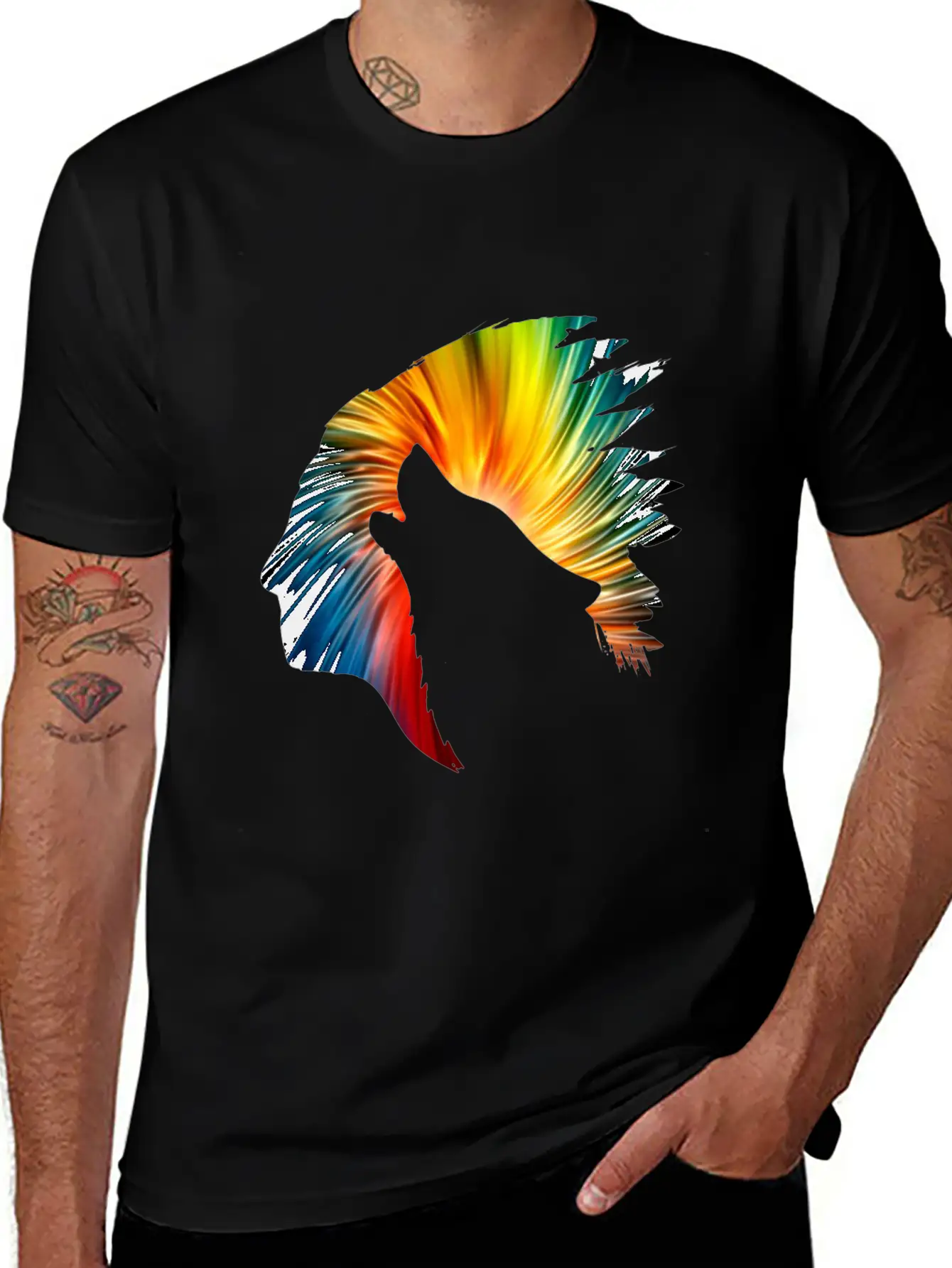 Indianer Und Wolf Neon Art Soft Cotton Short Sleeve Tee ¨C Unisex Wardrobe Staple
