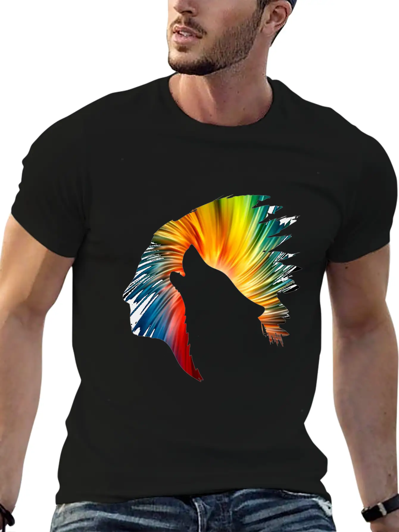 Indianer Und Wolf Neon Art Soft Cotton Short Sleeve Tee ¨C Unisex Wardrobe Staple