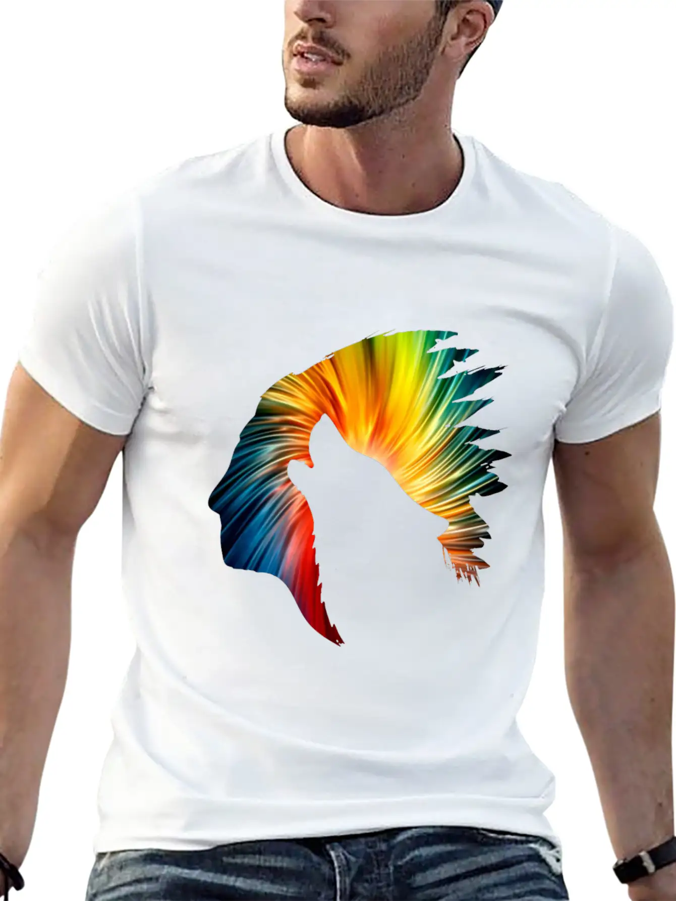 Indianer Und Wolf Neon Art Soft Cotton Short Sleeve Tee ¨C Unisex Wardrobe Staple