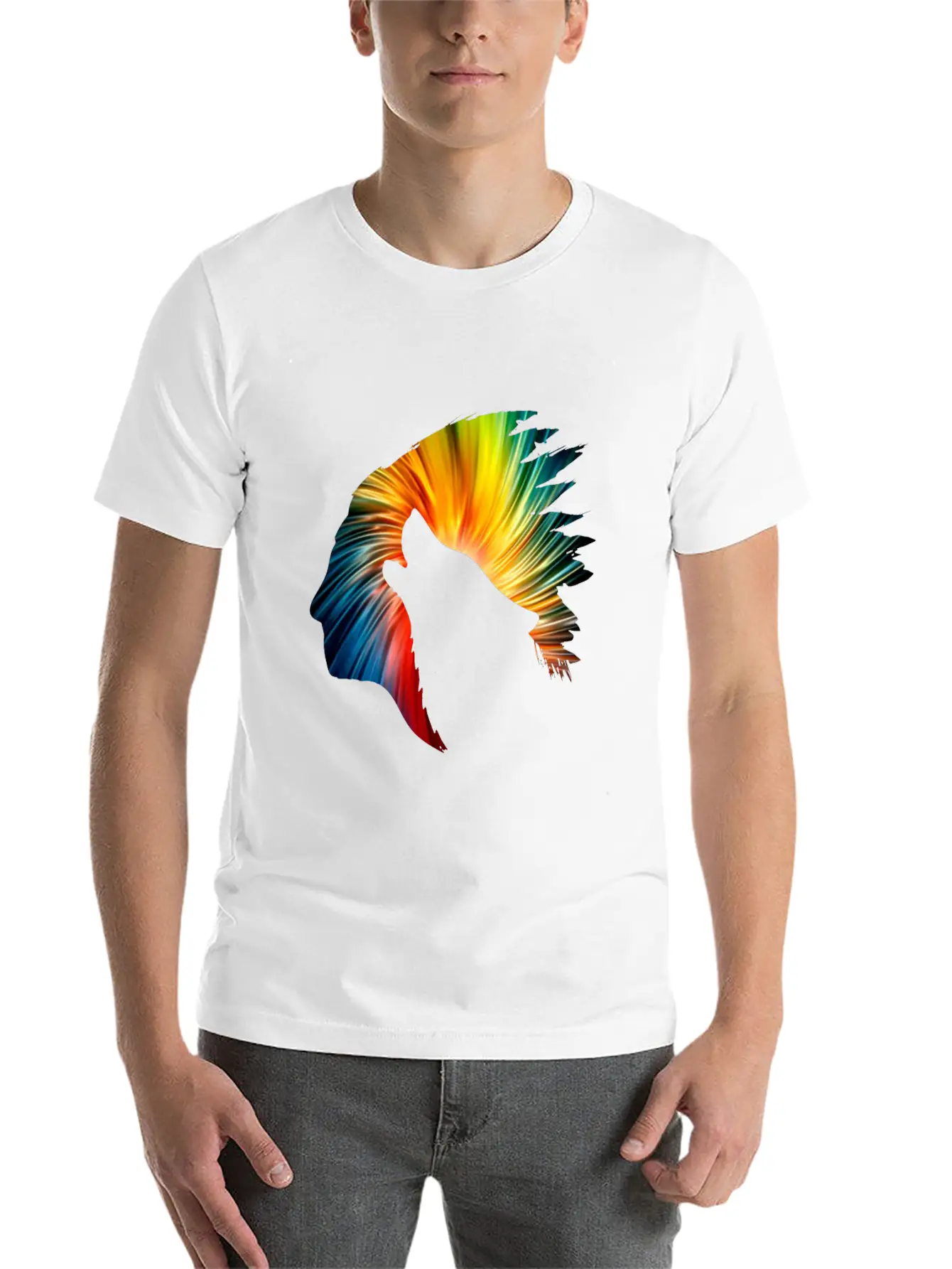 Indianer Und Wolf Neon Art Soft Cotton Short Sleeve Tee ¨C Unisex Wardrobe Staple
