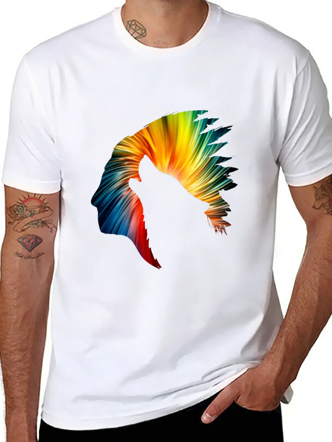 Indianer Und Wolf Neon Art Soft Cotton Short Sleeve Tee ¨C Unisex Wardrobe Staple