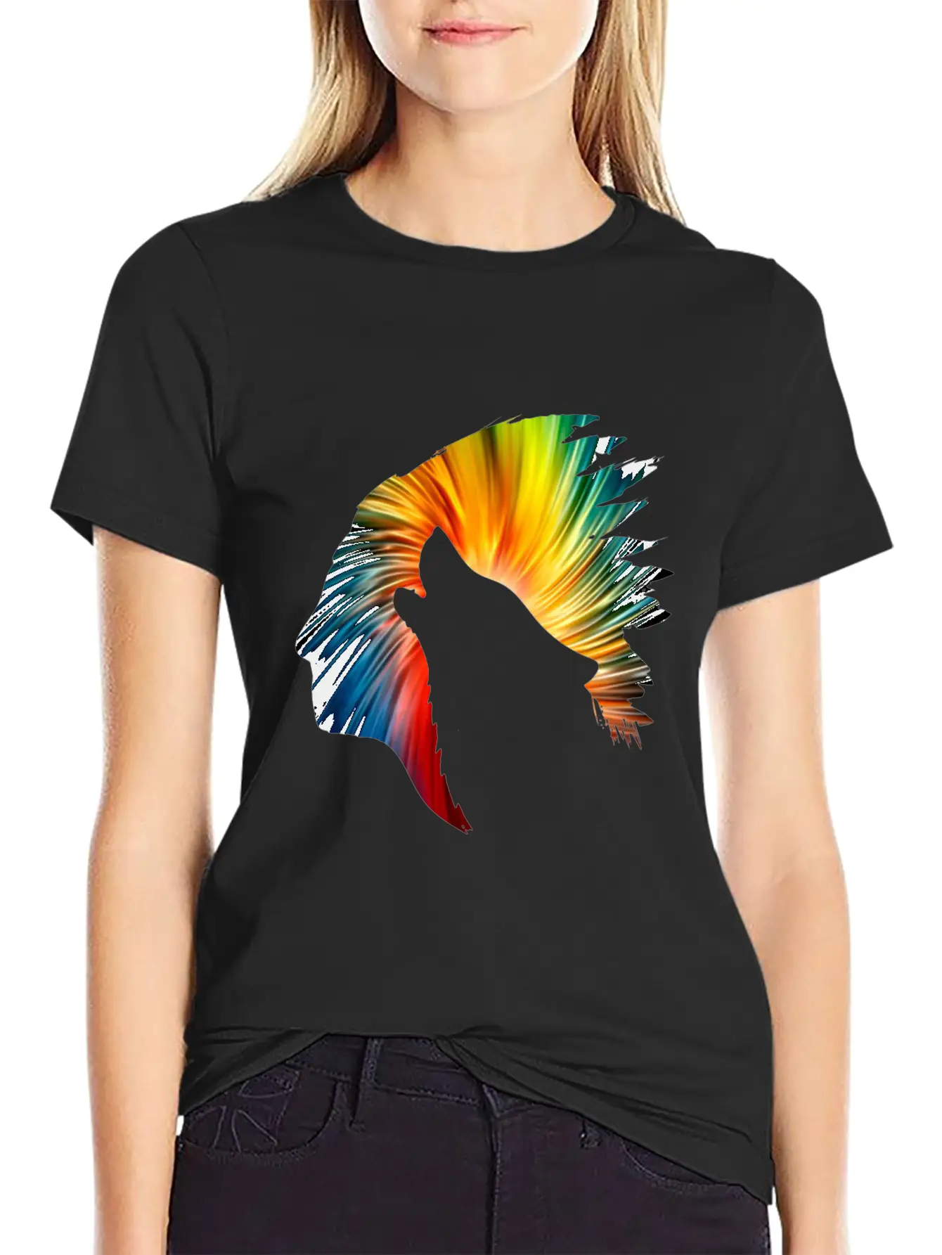 Indianer Und Wolf Neon Art Soft Cotton Short Sleeve Tee ¨C Unisex Wardrobe Staple