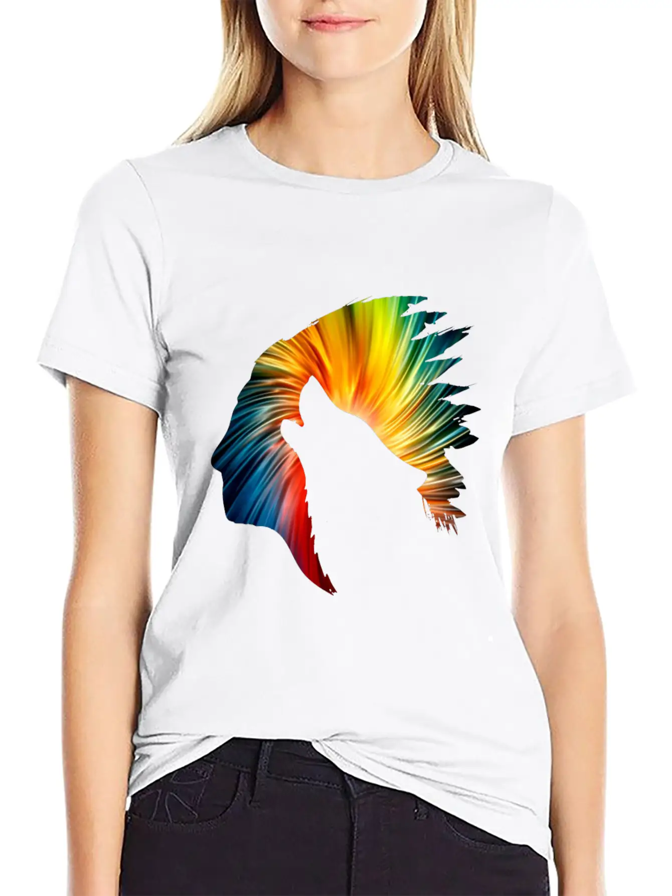 Indianer Und Wolf Neon Art Soft Cotton Short Sleeve Tee ¨C Unisex Wardrobe Staple