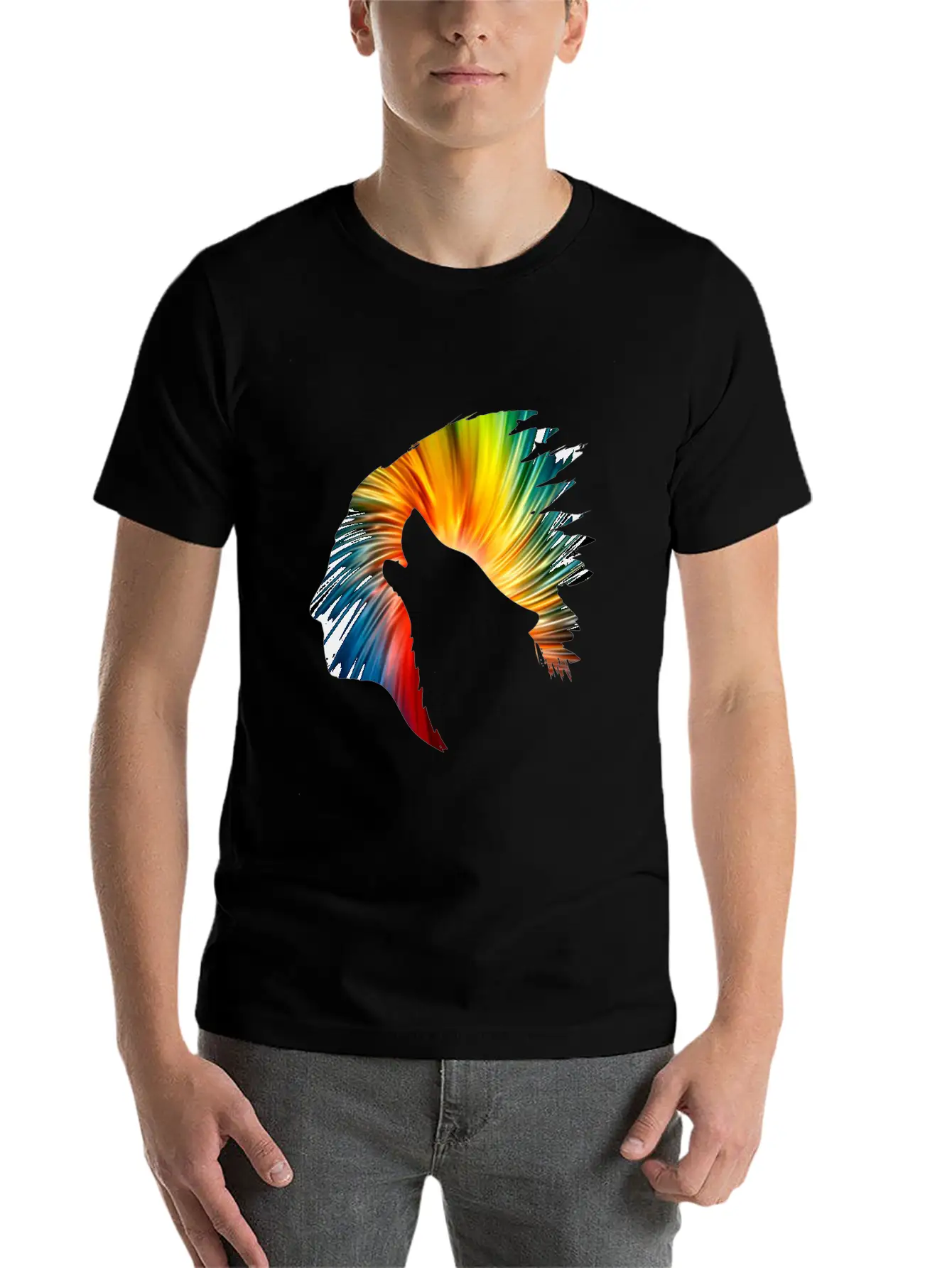 Indianer Und Wolf Neon Art Soft Cotton Short Sleeve Tee ¨C Unisex Wardrobe Staple