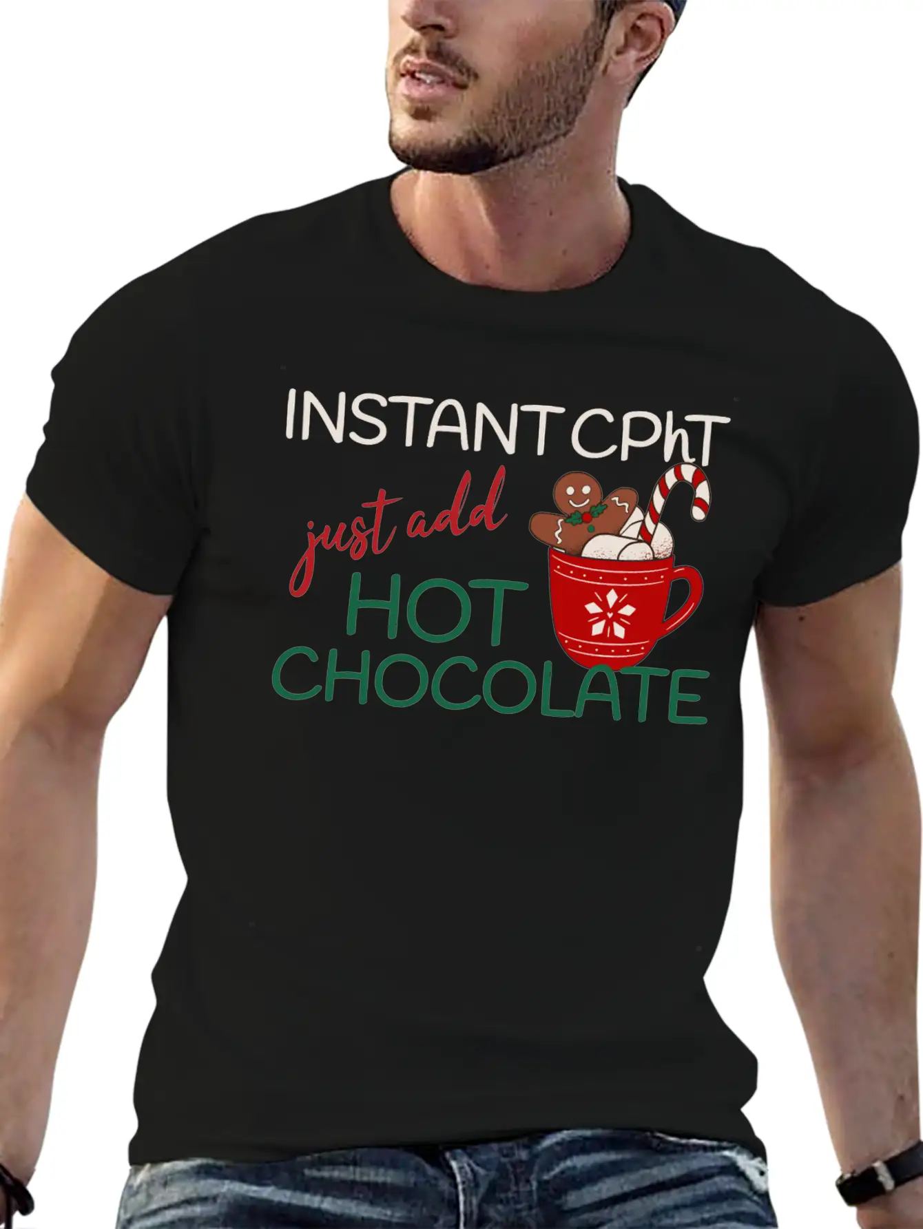 Instant CPhT Just Add Hot Chocolate Christmas Basic Graphic T-Shirt ¨C Daily Comfort In Soft Cotton