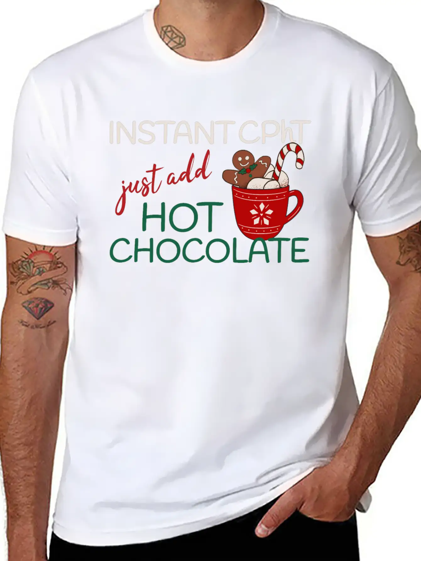 Instant CPhT Just Add Hot Chocolate Christmas Basic Graphic T-Shirt ¨C Daily Comfort In Soft Cotton
