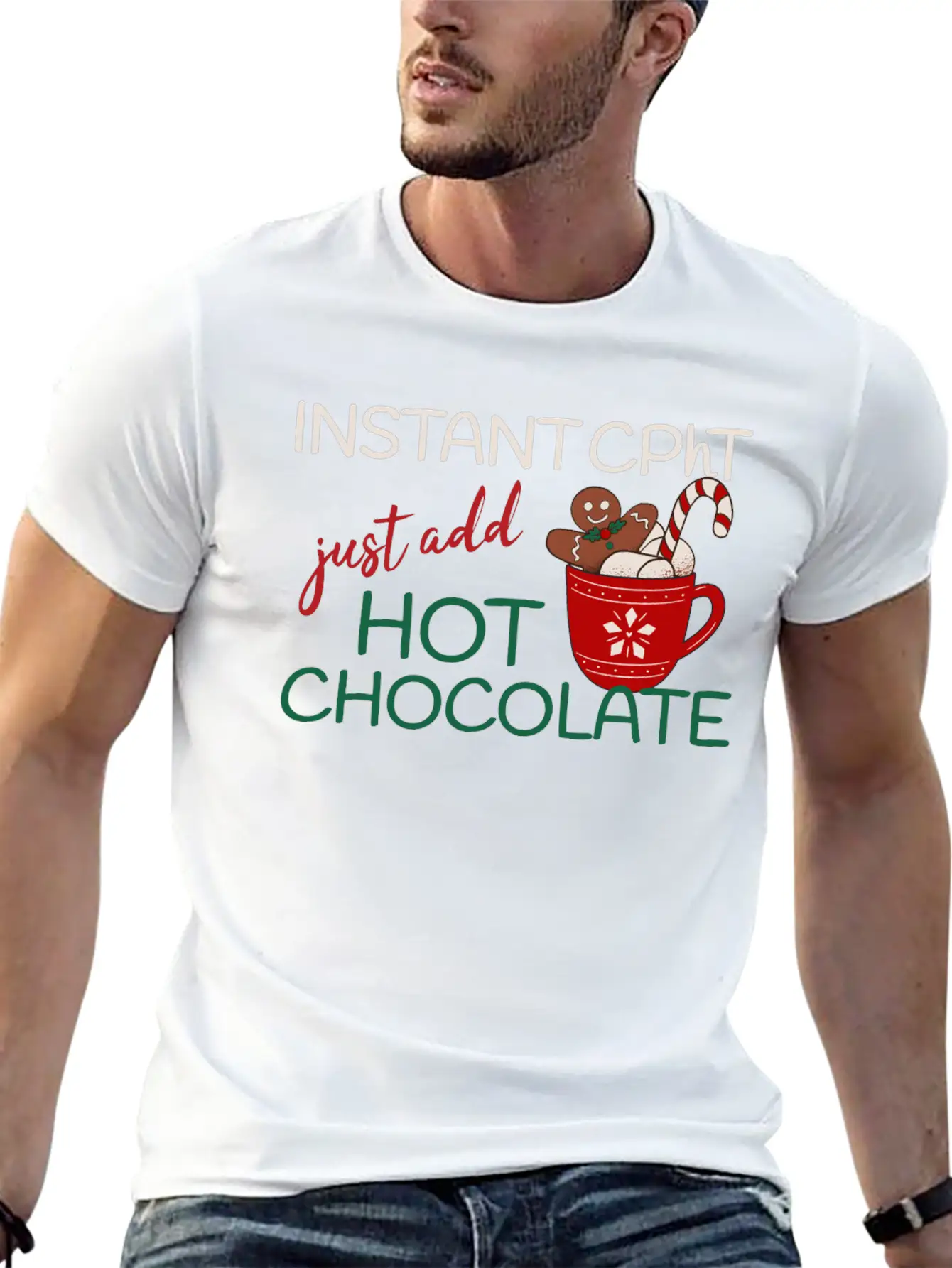 Instant CPhT Just Add Hot Chocolate Christmas Basic Graphic T-Shirt ¨C Daily Comfort In Soft Cotton