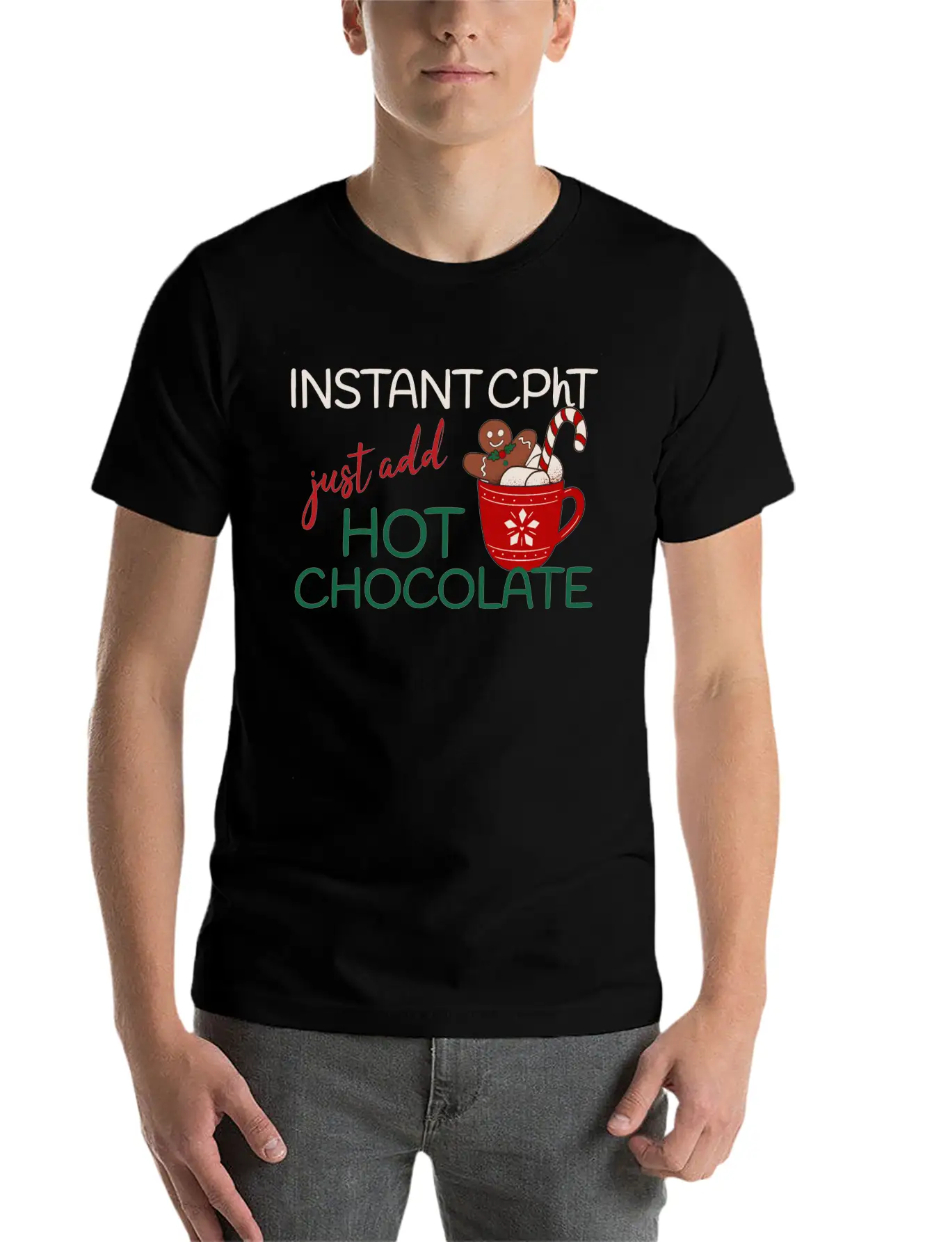 Instant CPhT Just Add Hot Chocolate Christmas Basic Graphic T-Shirt ¨C Daily Comfort In Soft Cotton