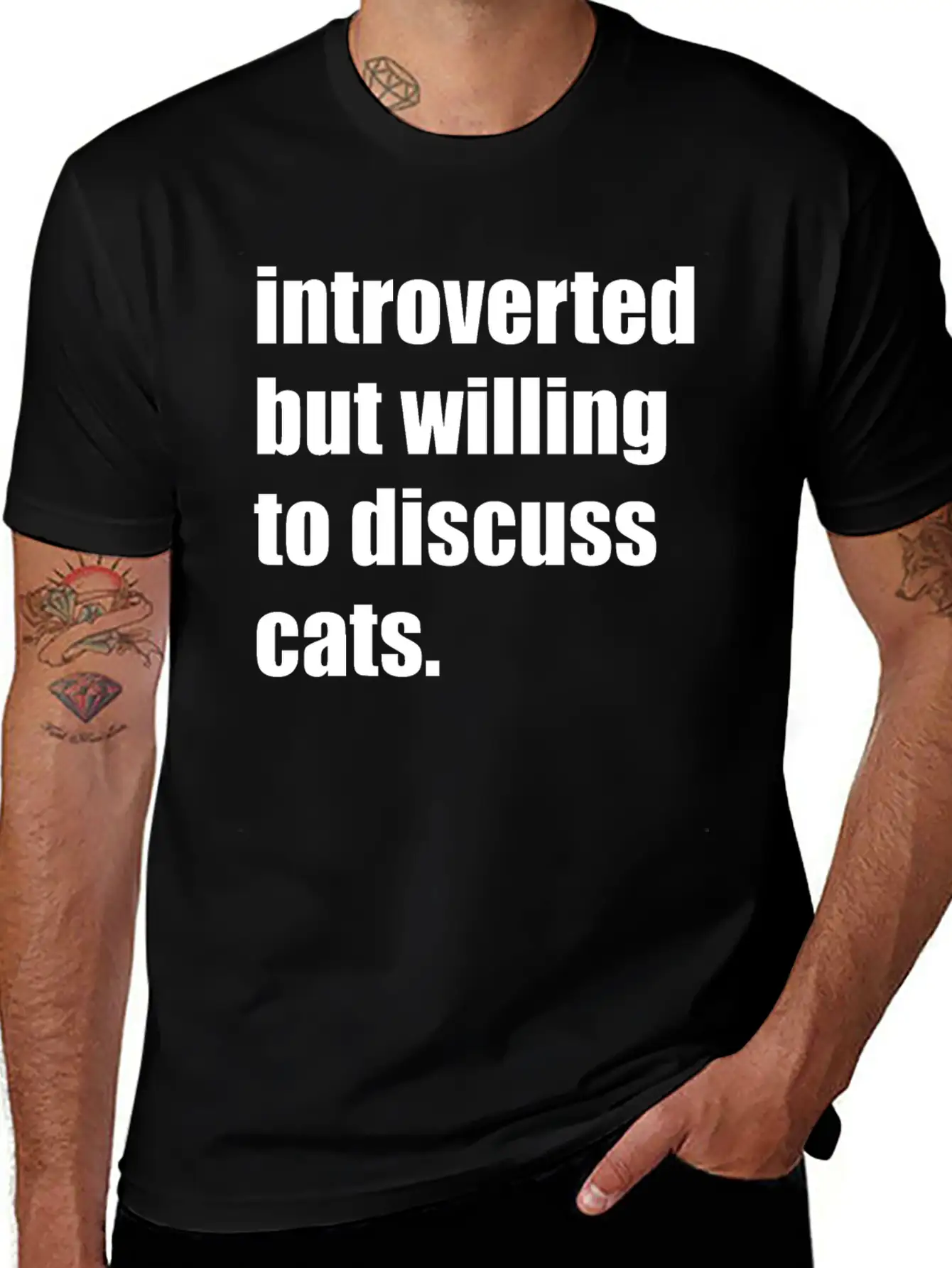 INTROVERTED BUT WILLING TO DISCUSS CATS Essential Cotton Tee For Daily Outfits ¨C Unisex Style