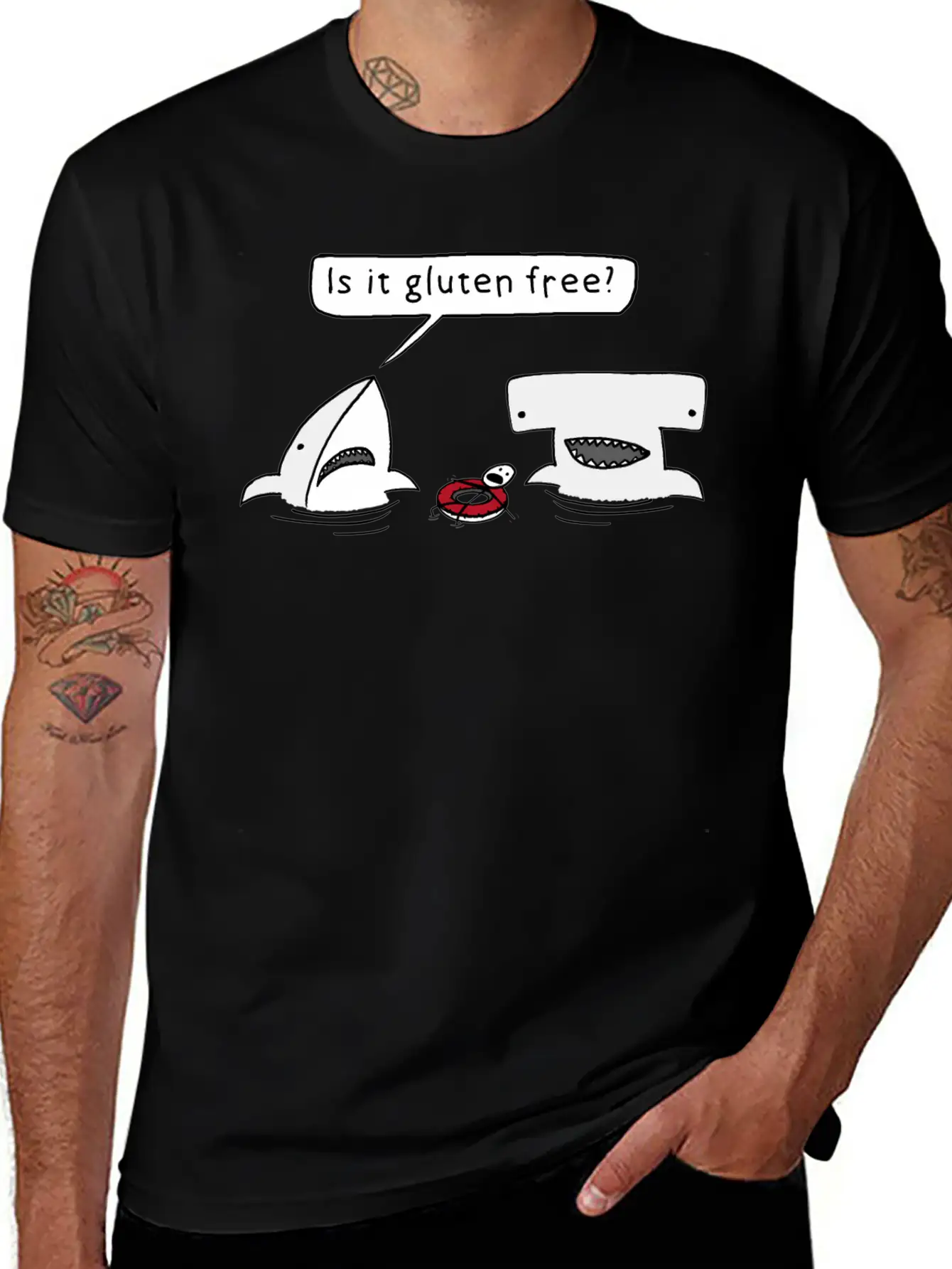 Is It Gluten Free Two Sharks Essential Cotton Tee For Daily Outfits ¨C Unisex Style