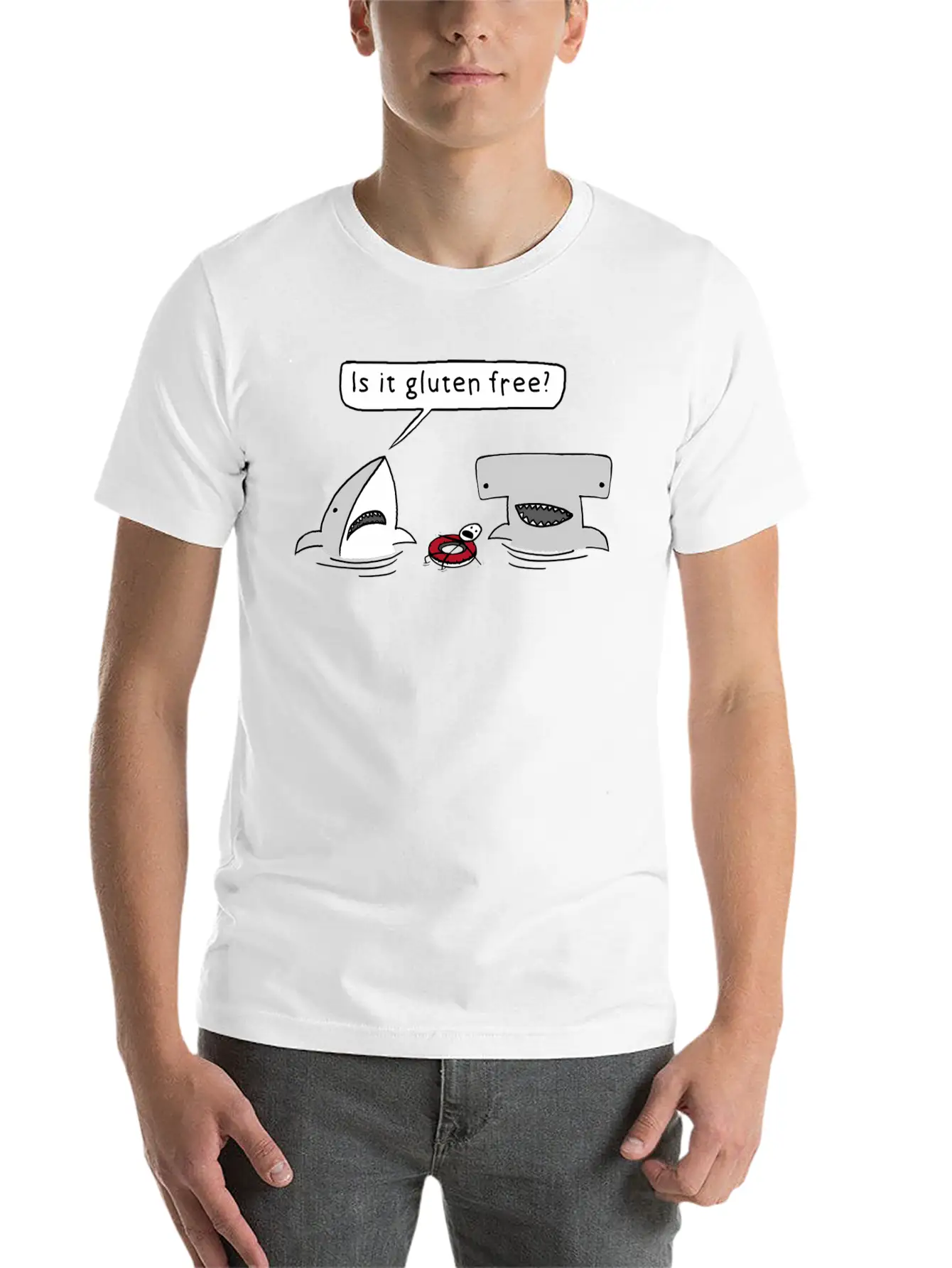 Is It Gluten Free Two Sharks Essential Cotton Tee For Daily Outfits ¨C Unisex Style