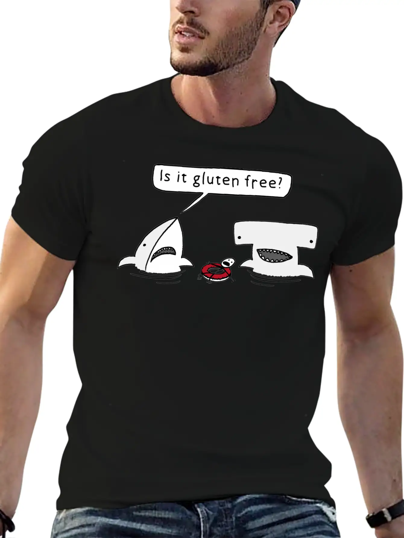 Is It Gluten Free Two Sharks Essential Cotton Tee For Daily Outfits ¨C Unisex Style
