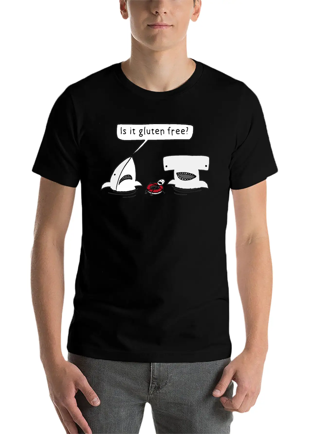 Is It Gluten Free Two Sharks Essential Cotton Tee For Daily Outfits ¨C Unisex Style