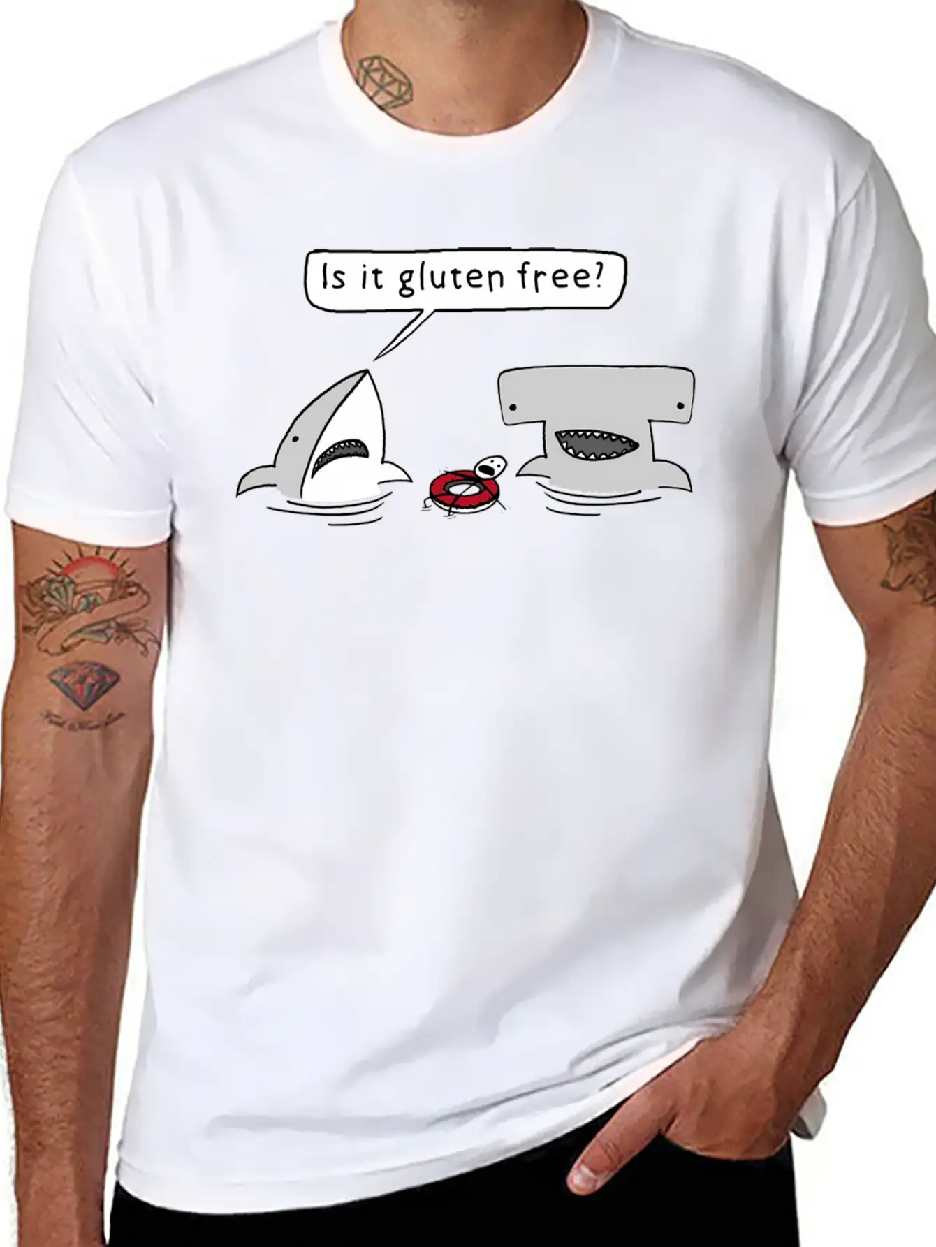 Is It Gluten Free Two Sharks Essential Cotton Tee For Daily Outfits ¨C Unisex Style