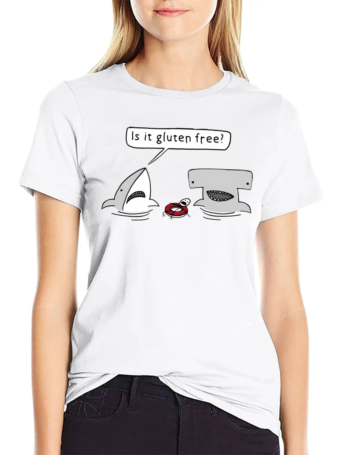 Is It Gluten Free Two Sharks Essential Cotton Tee For Daily Outfits ¨C Unisex Style