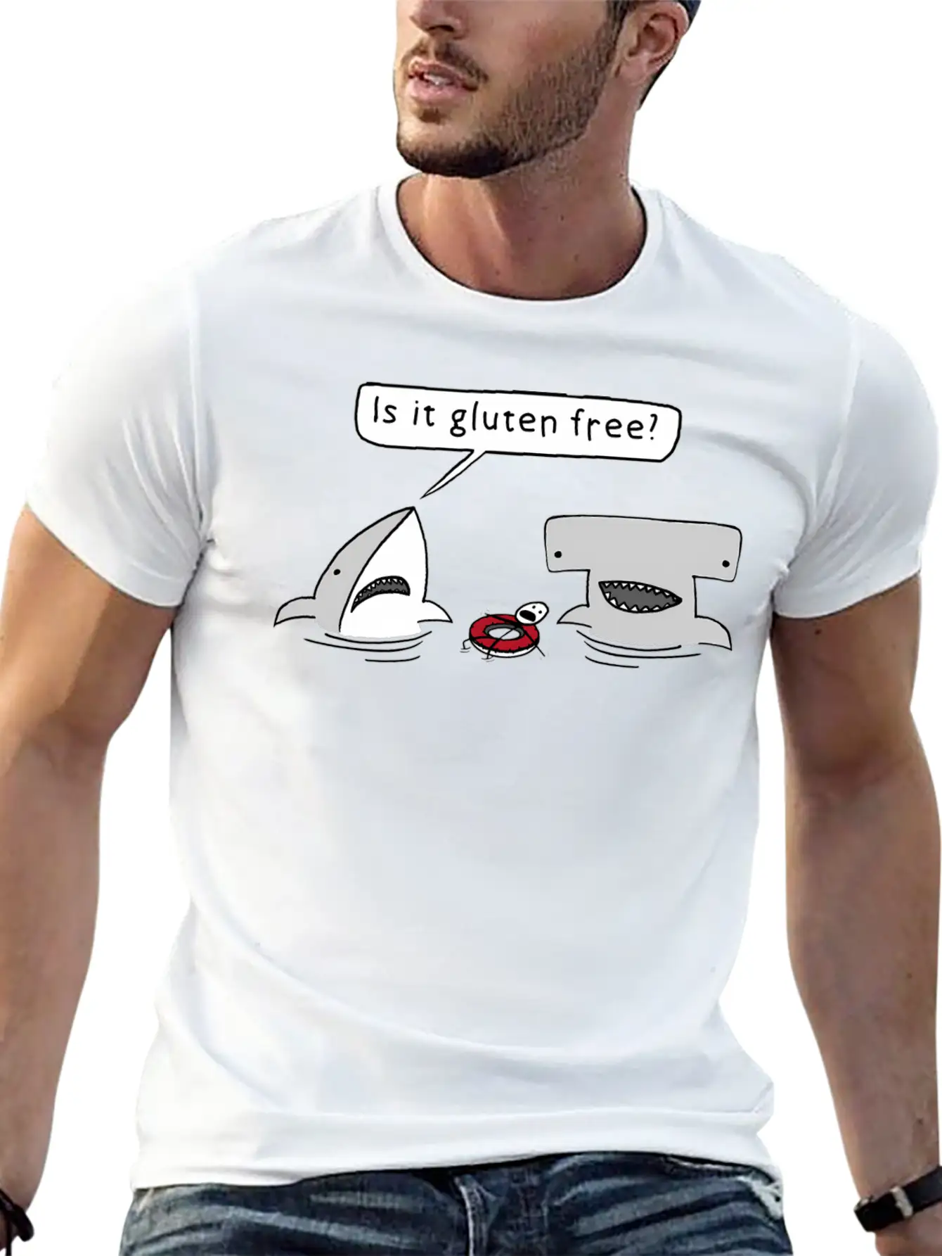 Is It Gluten Free Two Sharks Essential Cotton Tee For Daily Outfits ¨C Unisex Style