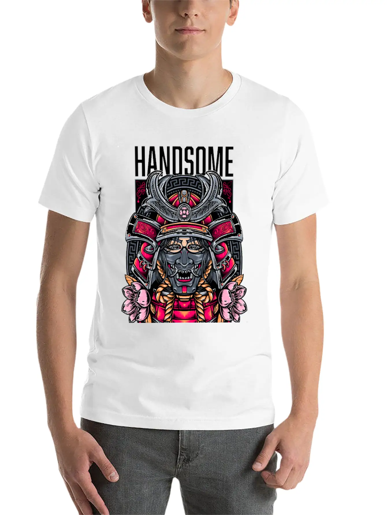 Japanese Demon Art Face Skull Devil Oni Vaporwave Soft Cotton Short Sleeve Tee ¨C Unisex Wardrobe Staple