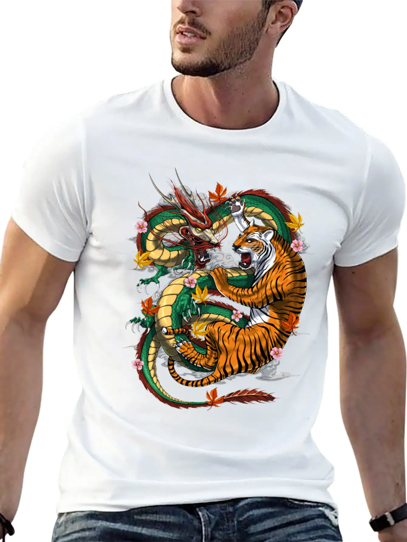 Japanese Dragon Tiger Basic Graphic T-Shirt ¨C Daily Comfort In Soft Cotton