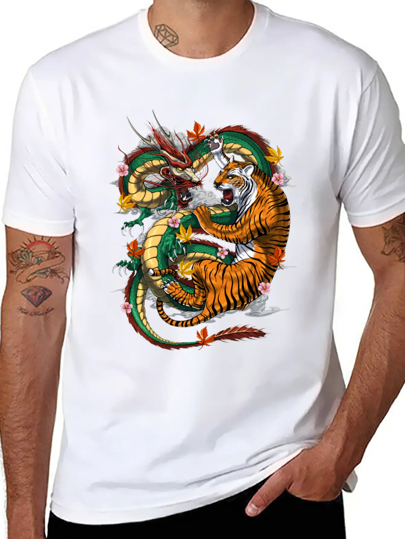 Japanese Dragon Tiger Basic Graphic T-Shirt ¨C Daily Comfort In Soft Cotton