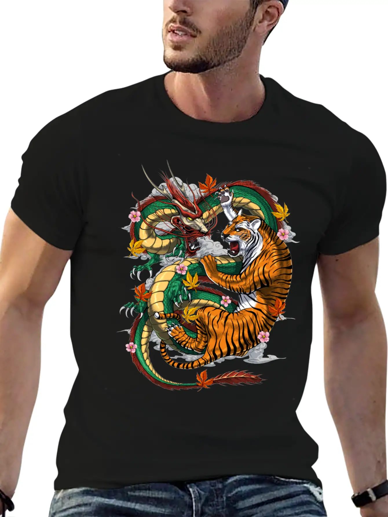Japanese Dragon Tiger Basic Graphic T-Shirt ¨C Daily Comfort In Soft Cotton