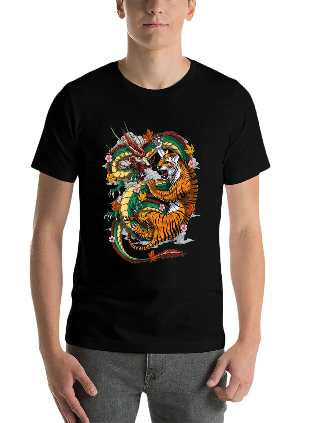 Japanese Dragon Tiger Basic Graphic T-Shirt ¨C Daily Comfort In Soft Cotton
