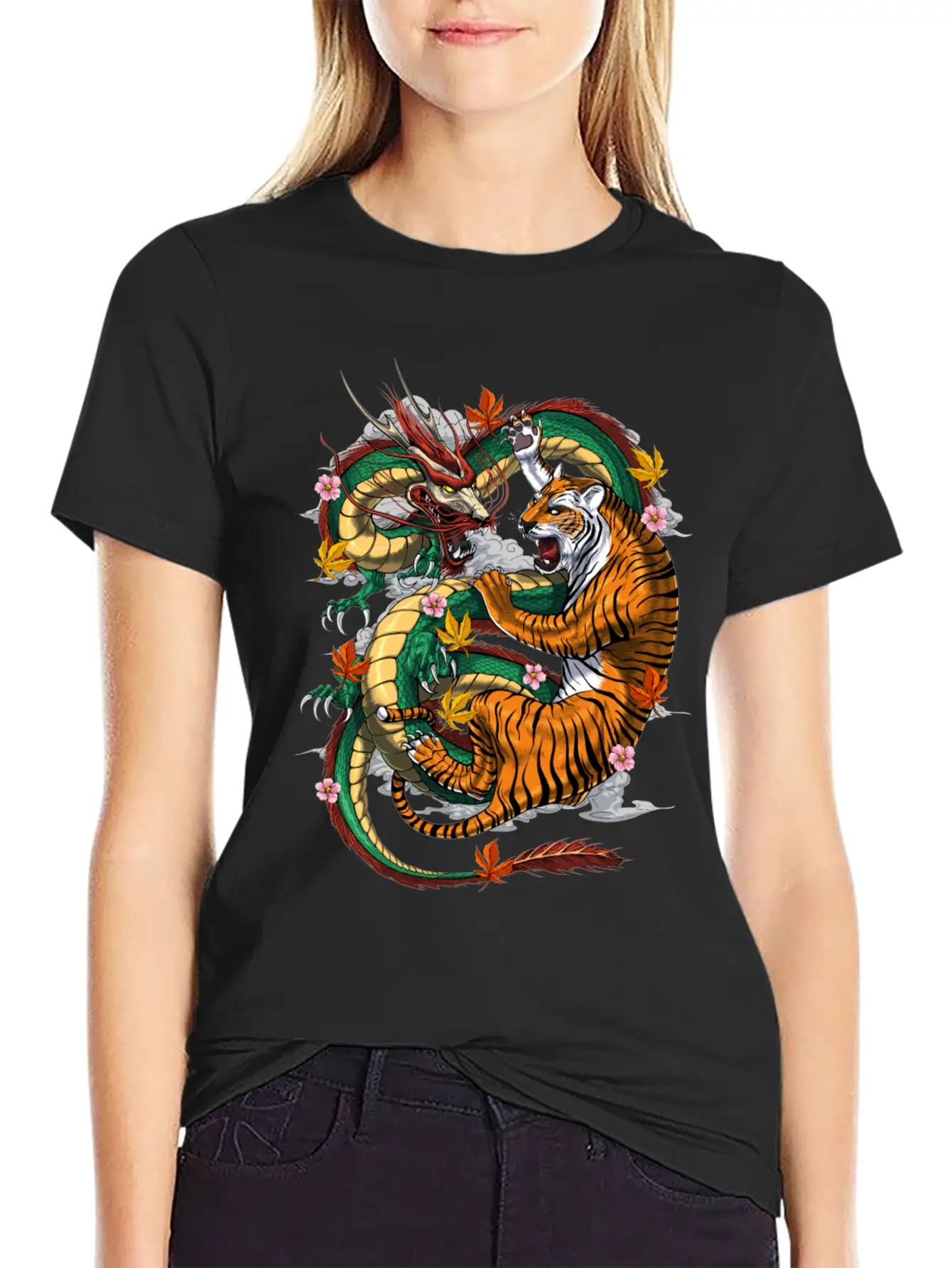 Japanese Dragon Tiger Basic Graphic T-Shirt ¨C Daily Comfort In Soft Cotton