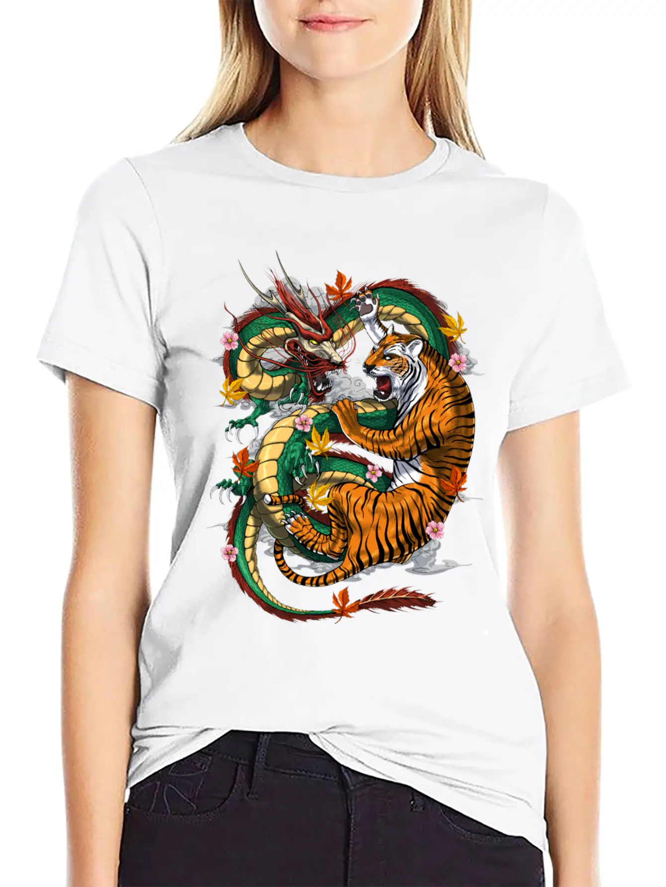 Japanese Dragon Tiger Basic Graphic T-Shirt ¨C Daily Comfort In Soft Cotton
