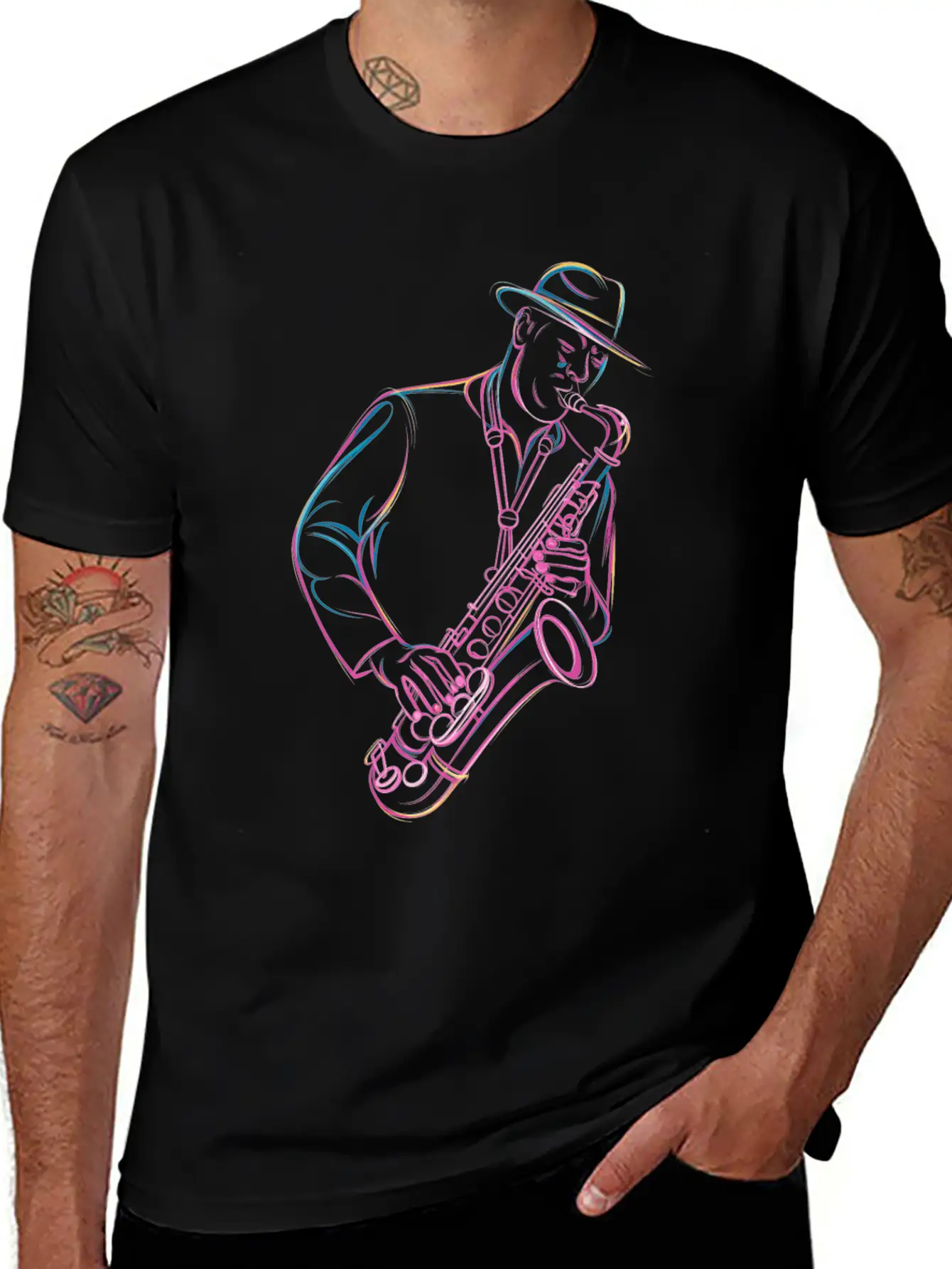 Jazz Saxophonist In Action Vibes Essential Cotton Tee For Daily Outfits ¨C Unisex Style