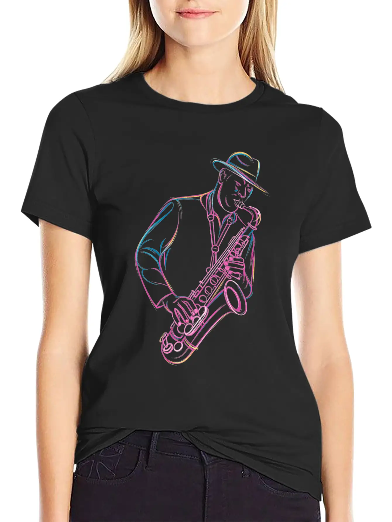 Jazz Saxophonist In Action Vibes Essential Cotton Tee For Daily Outfits ¨C Unisex Style