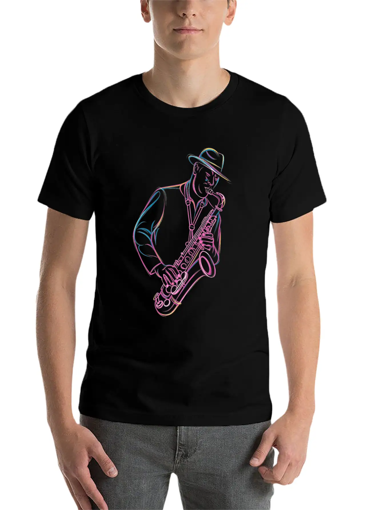 Jazz Saxophonist In Action Vibes Essential Cotton Tee For Daily Outfits ¨C Unisex Style