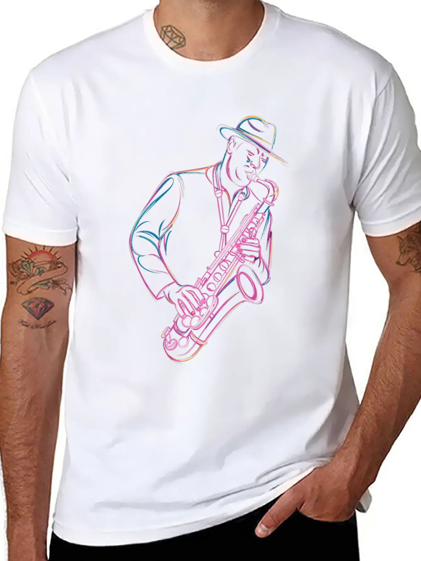Jazz Saxophonist In Action Vibes Essential Cotton Tee For Daily Outfits ¨C Unisex Style