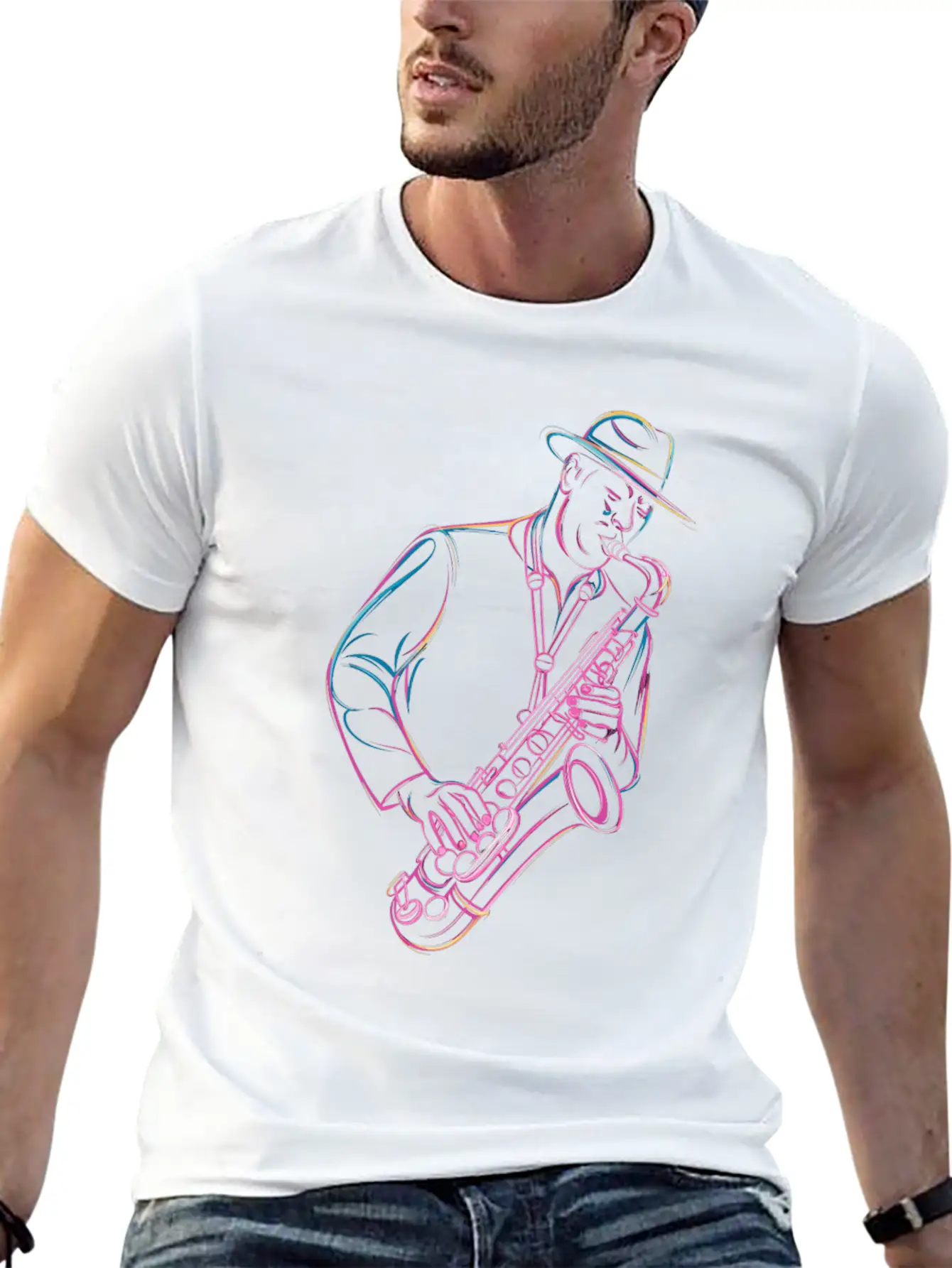 Jazz Saxophonist In Action Vibes Essential Cotton Tee For Daily Outfits ¨C Unisex Style