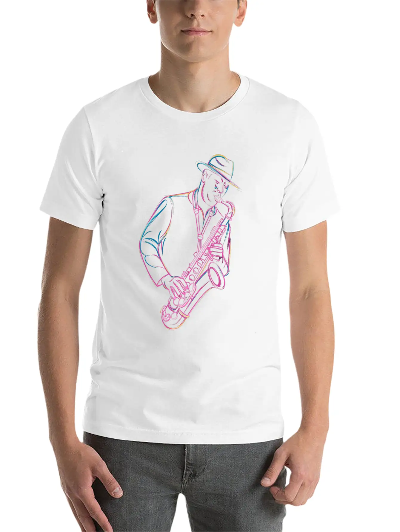 Jazz Saxophonist In Action Vibes Essential Cotton Tee For Daily Outfits ¨C Unisex Style