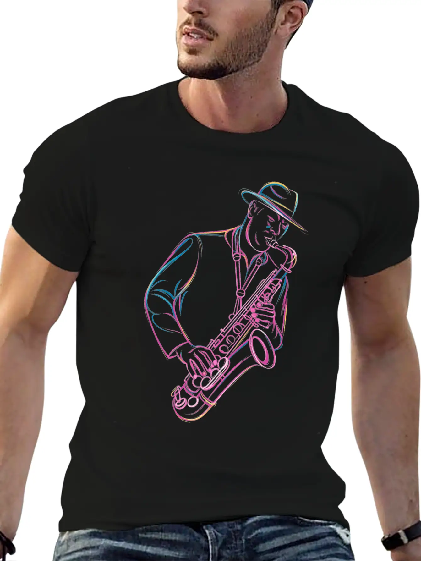 Jazz Saxophonist In Action Vibes Essential Cotton Tee For Daily Outfits ¨C Unisex Style