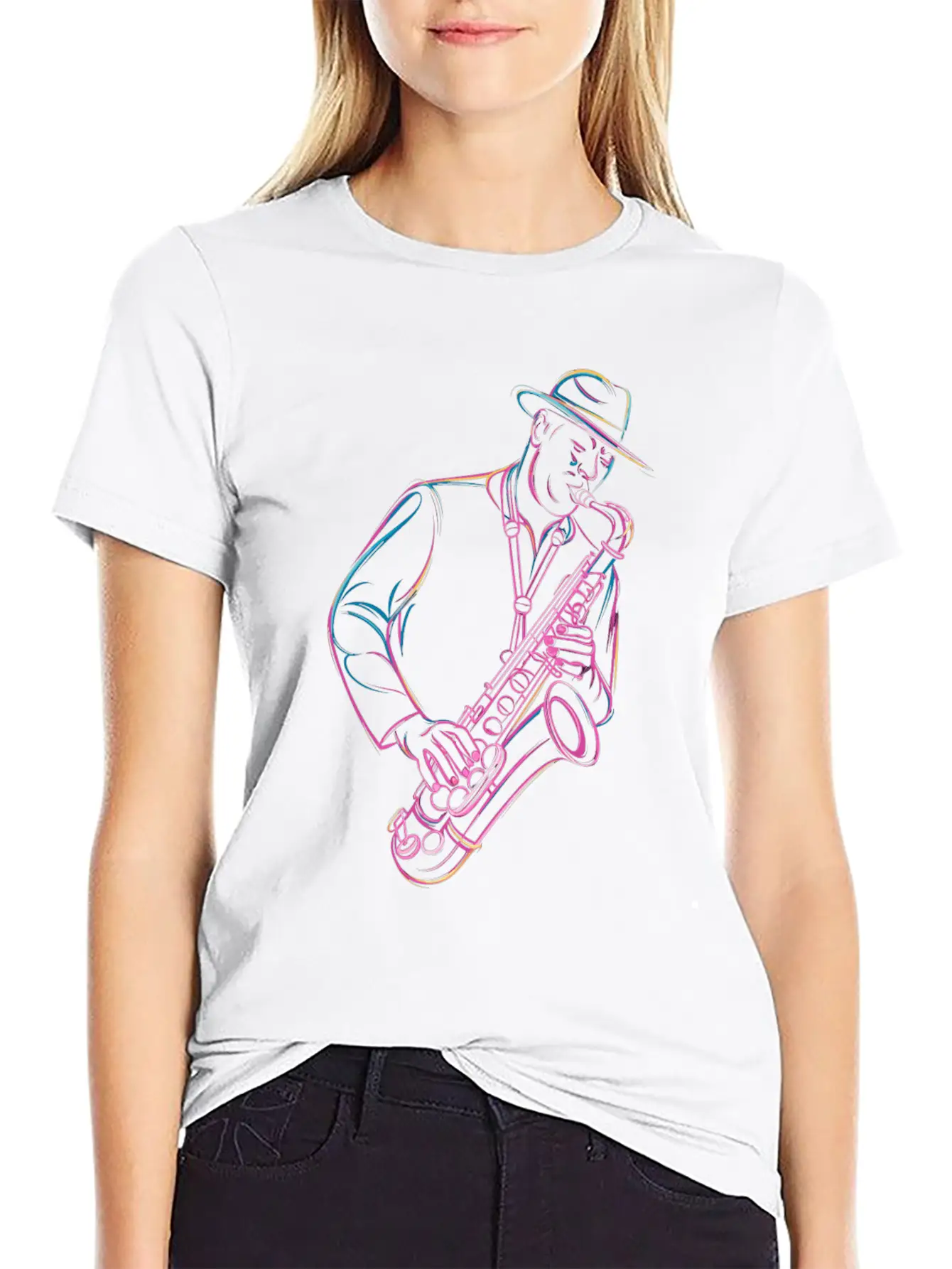 Jazz Saxophonist In Action Vibes Essential Cotton Tee For Daily Outfits ¨C Unisex Style