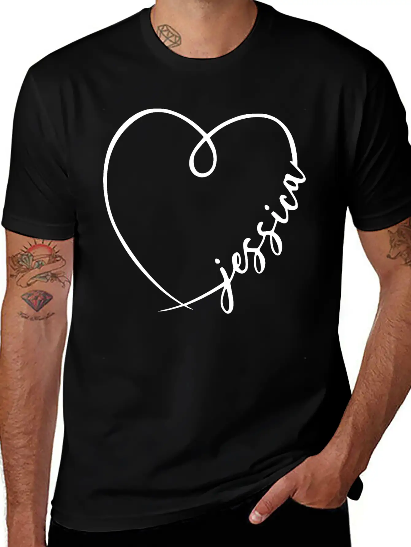 Jessica Name Heart Calligraphy Basic Graphic T-Shirt ¨C Daily Comfort In Soft Cotton