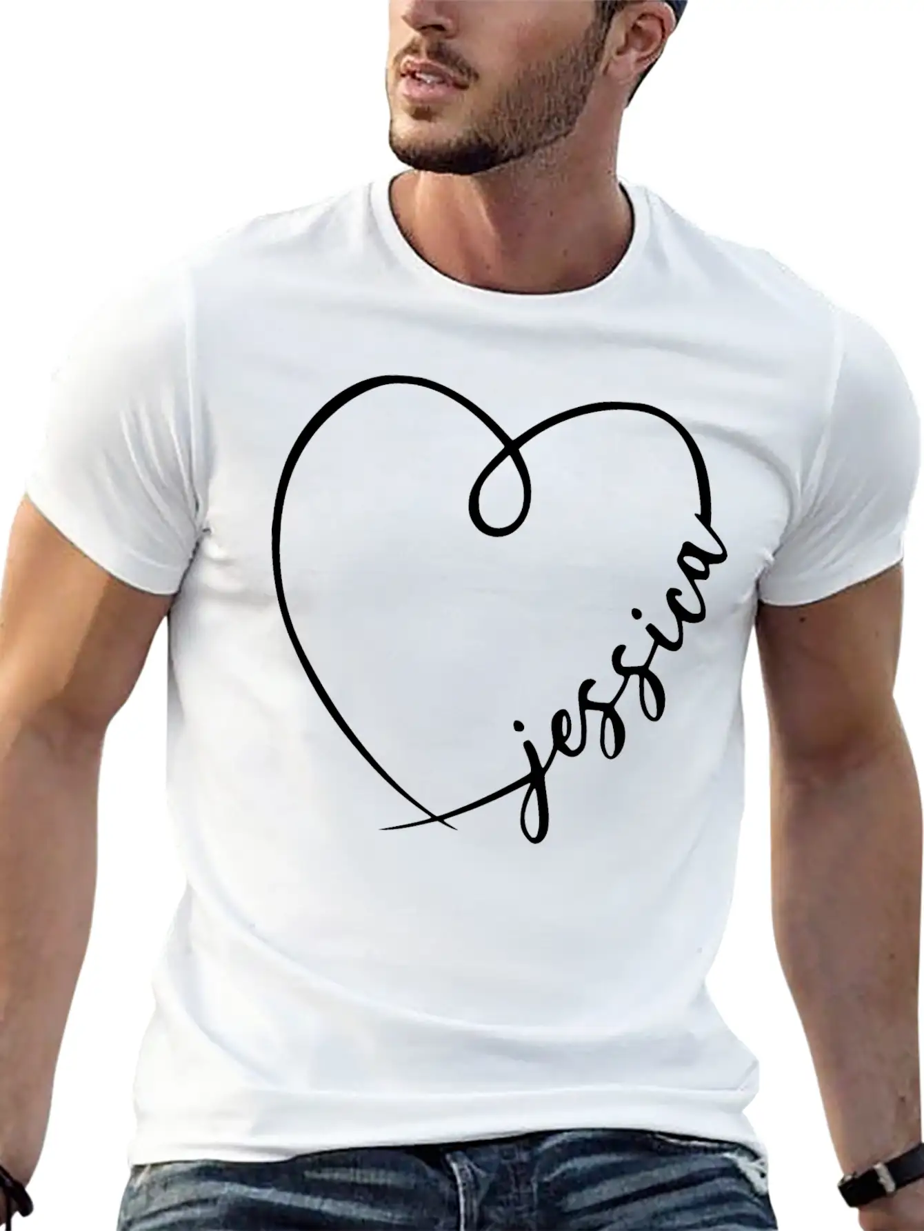 Jessica Name Heart Calligraphy Basic Graphic T-Shirt ¨C Daily Comfort In Soft Cotton