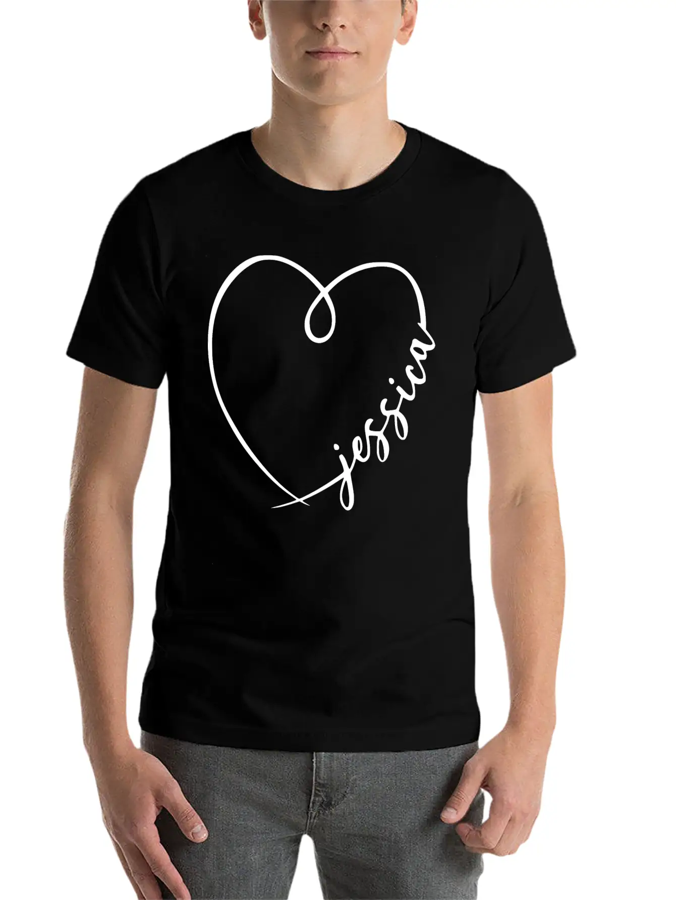 Jessica Name Heart Calligraphy Basic Graphic T-Shirt ¨C Daily Comfort In Soft Cotton