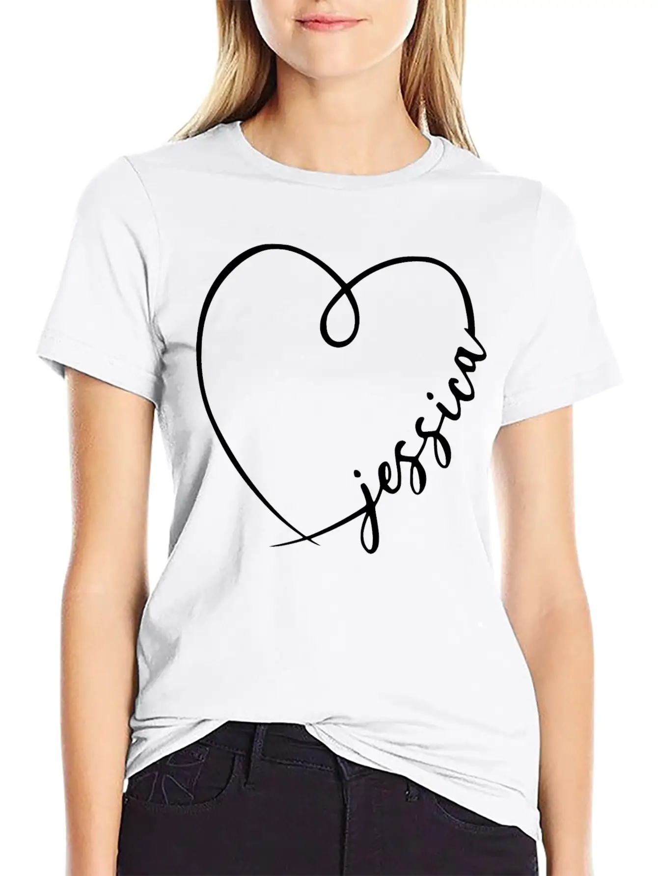 Jessica Name Heart Calligraphy Basic Graphic T-Shirt ¨C Daily Comfort In Soft Cotton