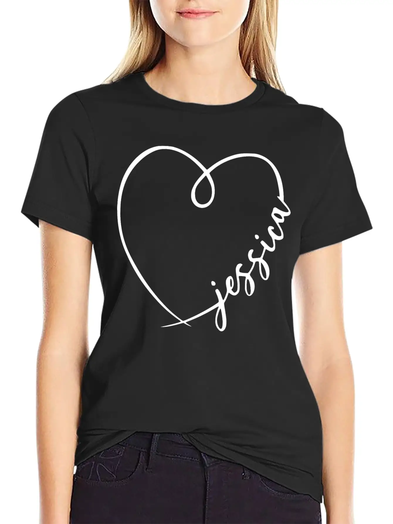 Jessica Name Heart Calligraphy Basic Graphic T-Shirt ¨C Daily Comfort In Soft Cotton