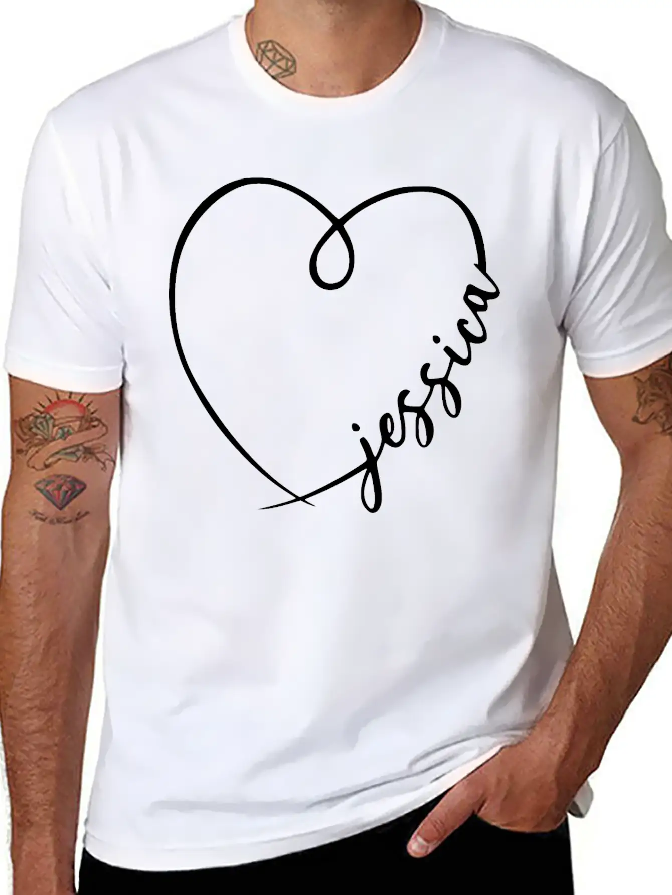 Jessica Name Heart Calligraphy Basic Graphic T-Shirt ¨C Daily Comfort In Soft Cotton