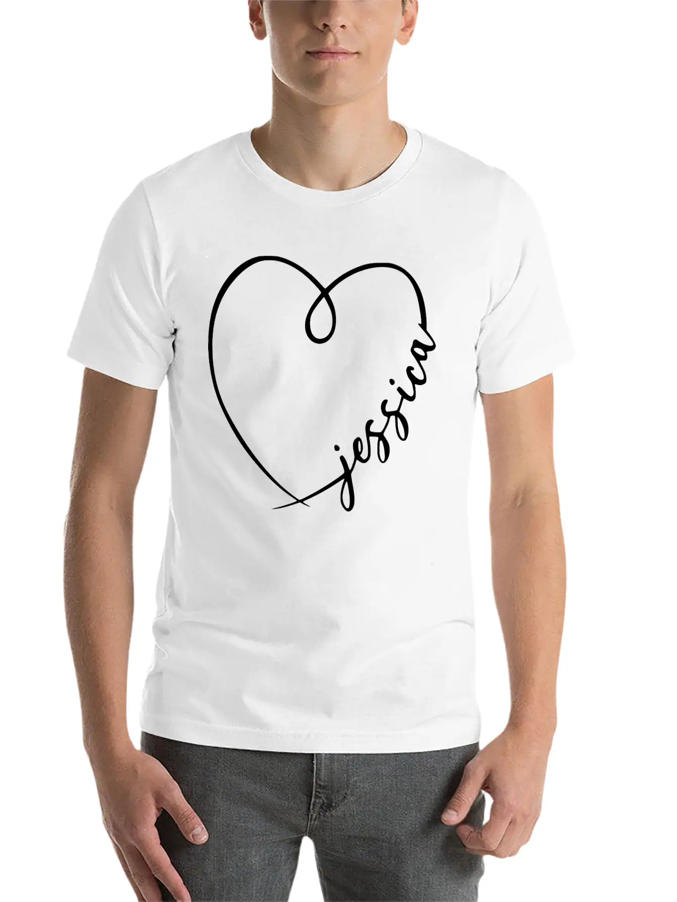 Jessica Name Heart Calligraphy Basic Graphic T-Shirt ¨C Daily Comfort In Soft Cotton