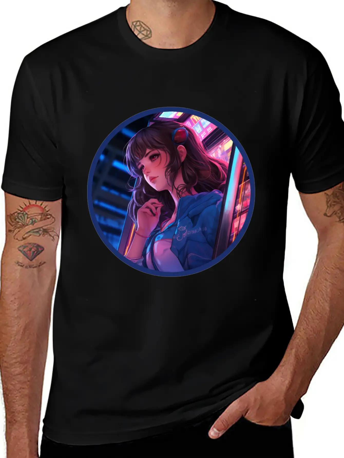 Jukebox Anime Girl Vaporwave Neon Glow Retro Basic Graphic T-Shirt ¨C Daily Comfort In Soft Cotton
