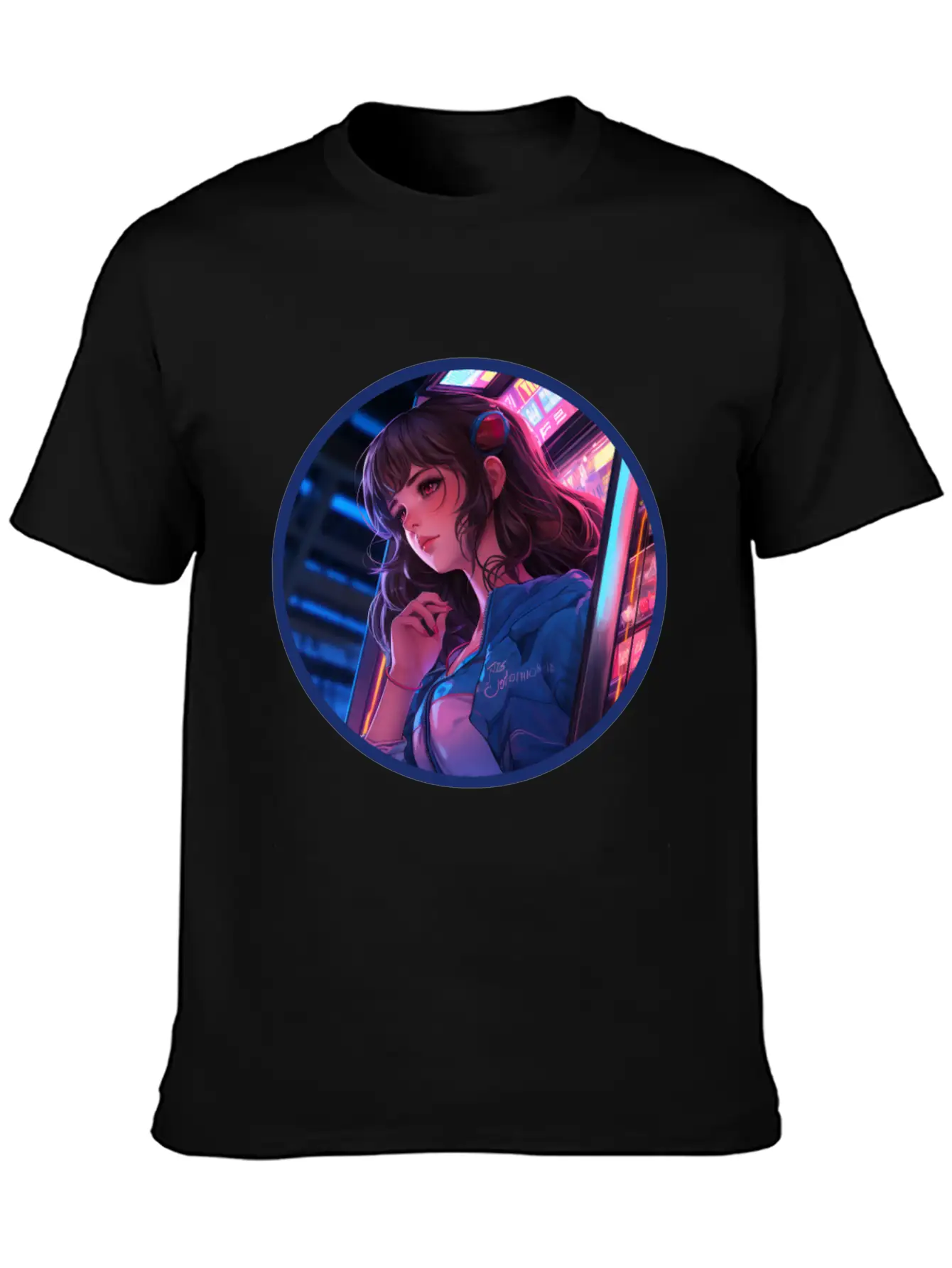 Jukebox Anime Girl Vaporwave Neon Glow Retro Basic Graphic T-Shirt ¨C Daily Comfort In Soft Cotton