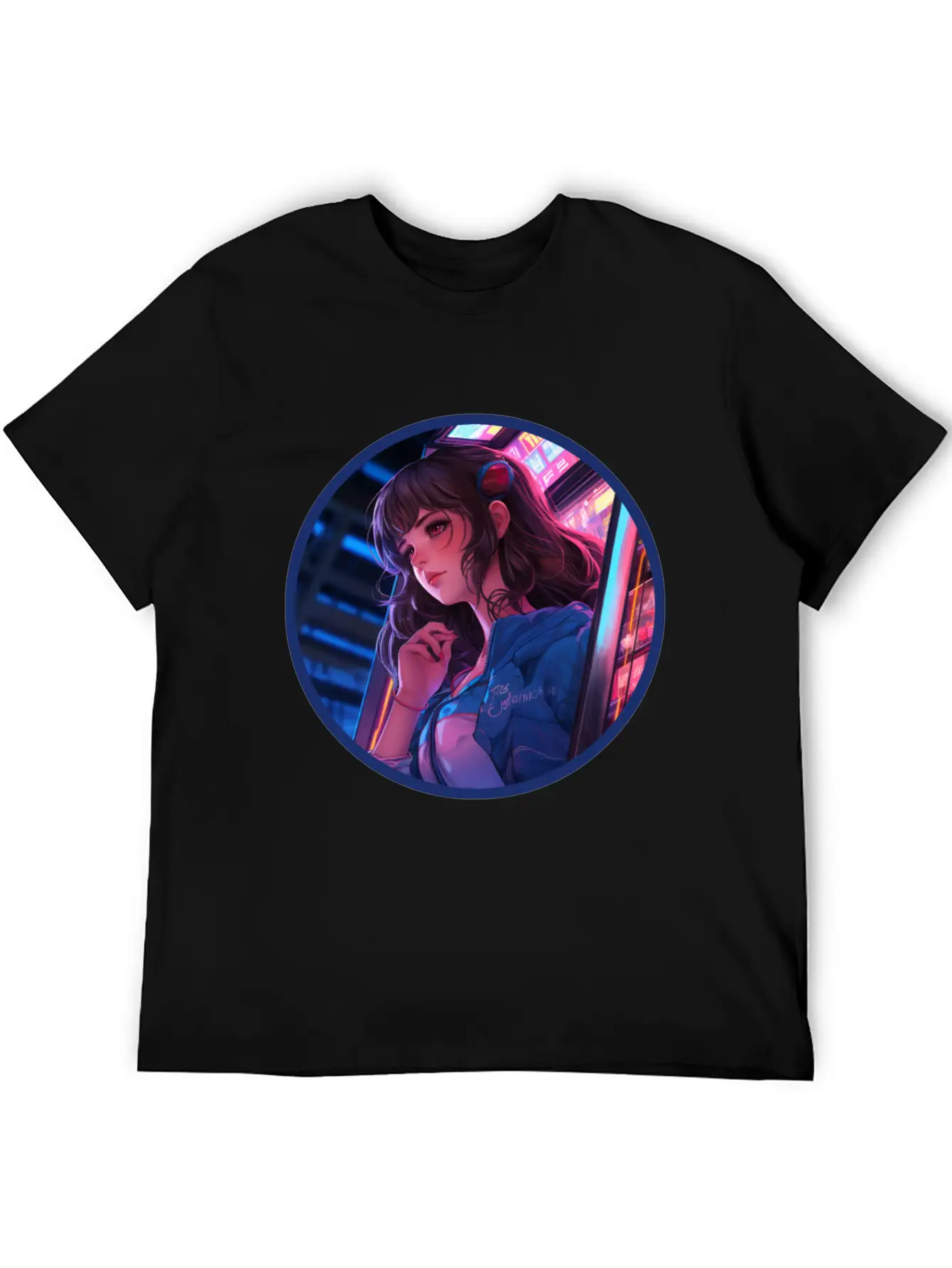 Jukebox Anime Girl Vaporwave Neon Glow Retro Basic Graphic T-Shirt ¨C Daily Comfort In Soft Cotton