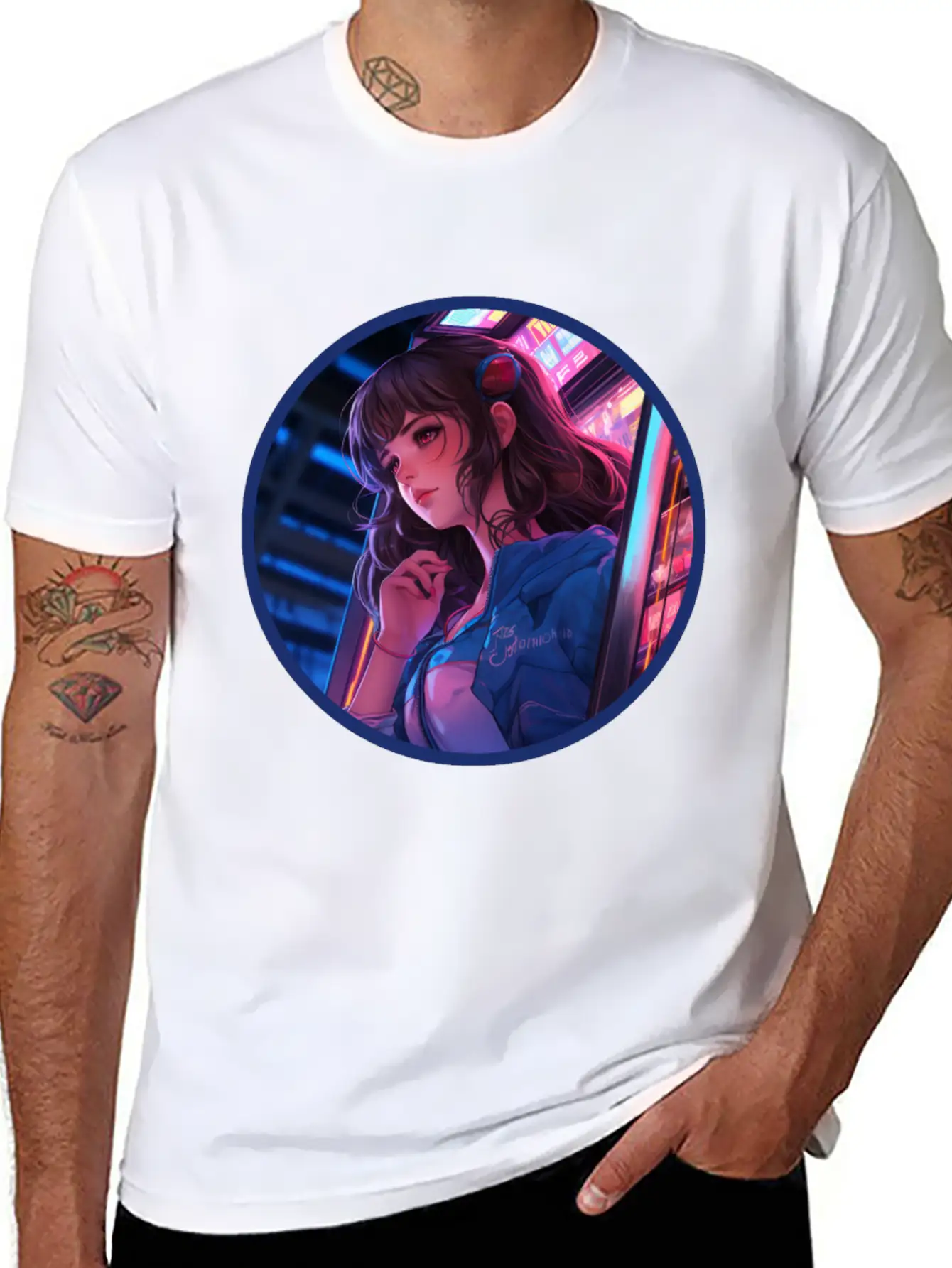Jukebox Anime Girl Vaporwave Neon Glow Retro Basic Graphic T-Shirt ¨C Daily Comfort In Soft Cotton