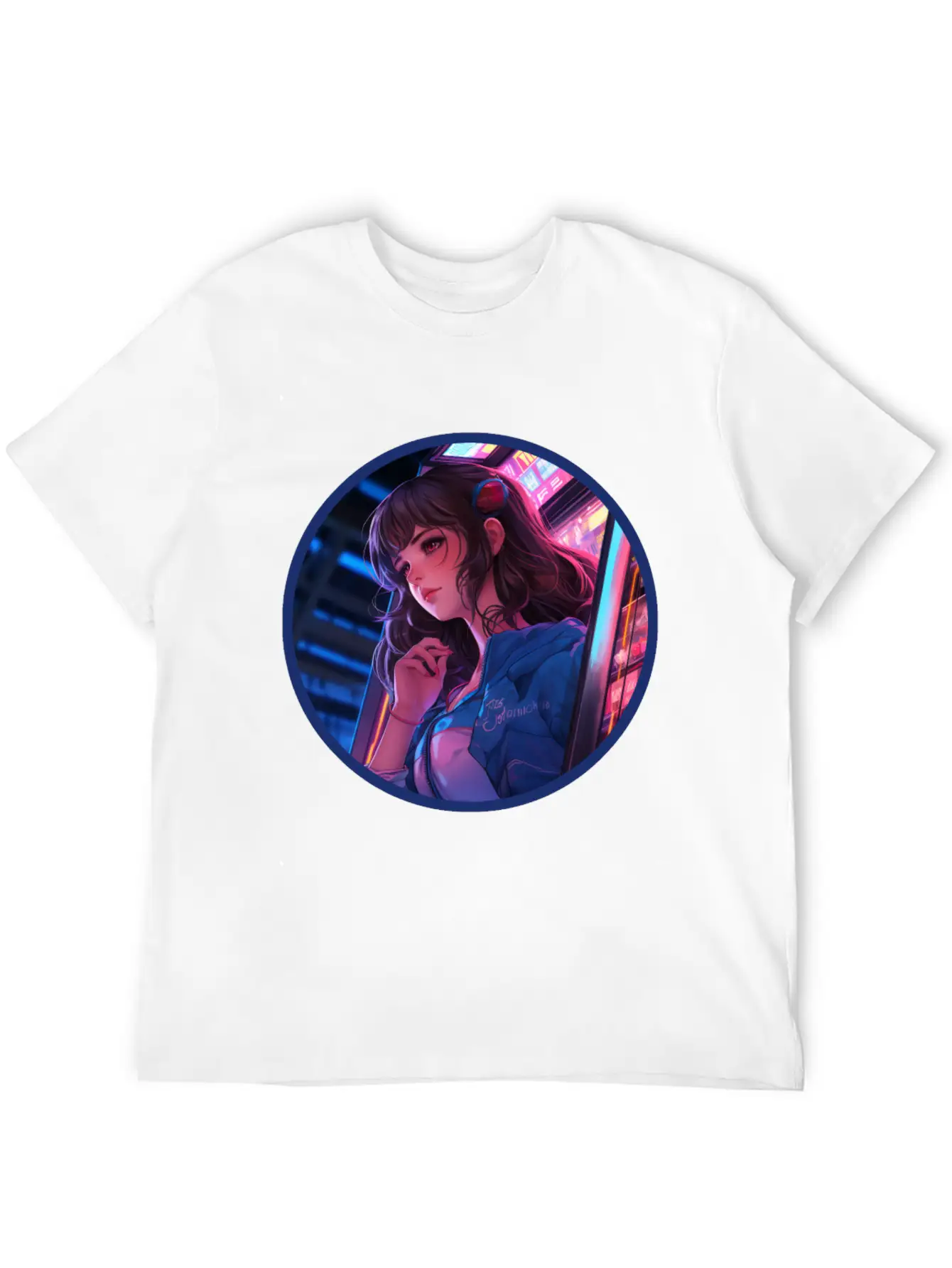 Jukebox Anime Girl Vaporwave Neon Glow Retro Basic Graphic T-Shirt ¨C Daily Comfort In Soft Cotton