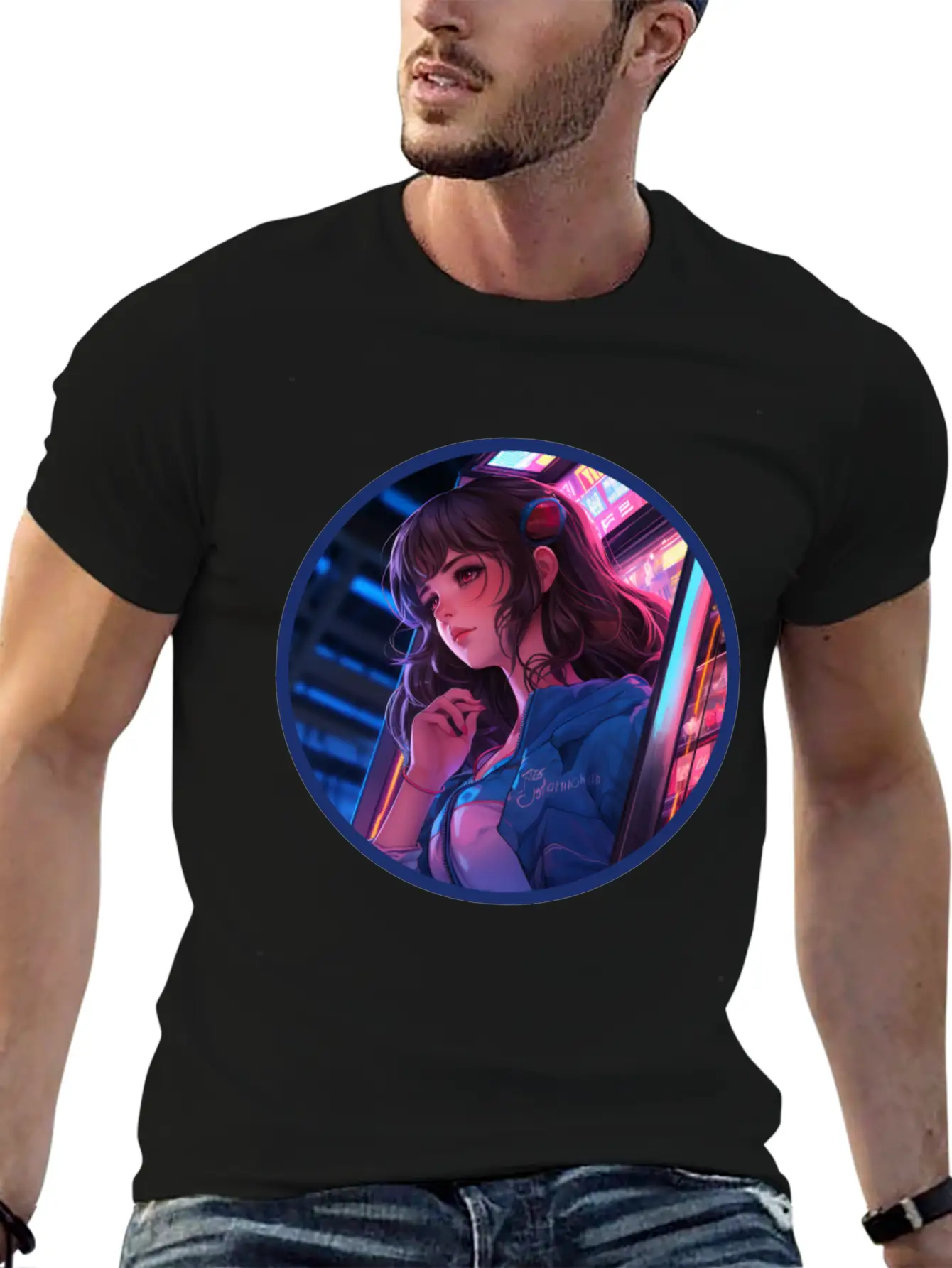 Jukebox Anime Girl Vaporwave Neon Glow Retro Basic Graphic T-Shirt ¨C Daily Comfort In Soft Cotton